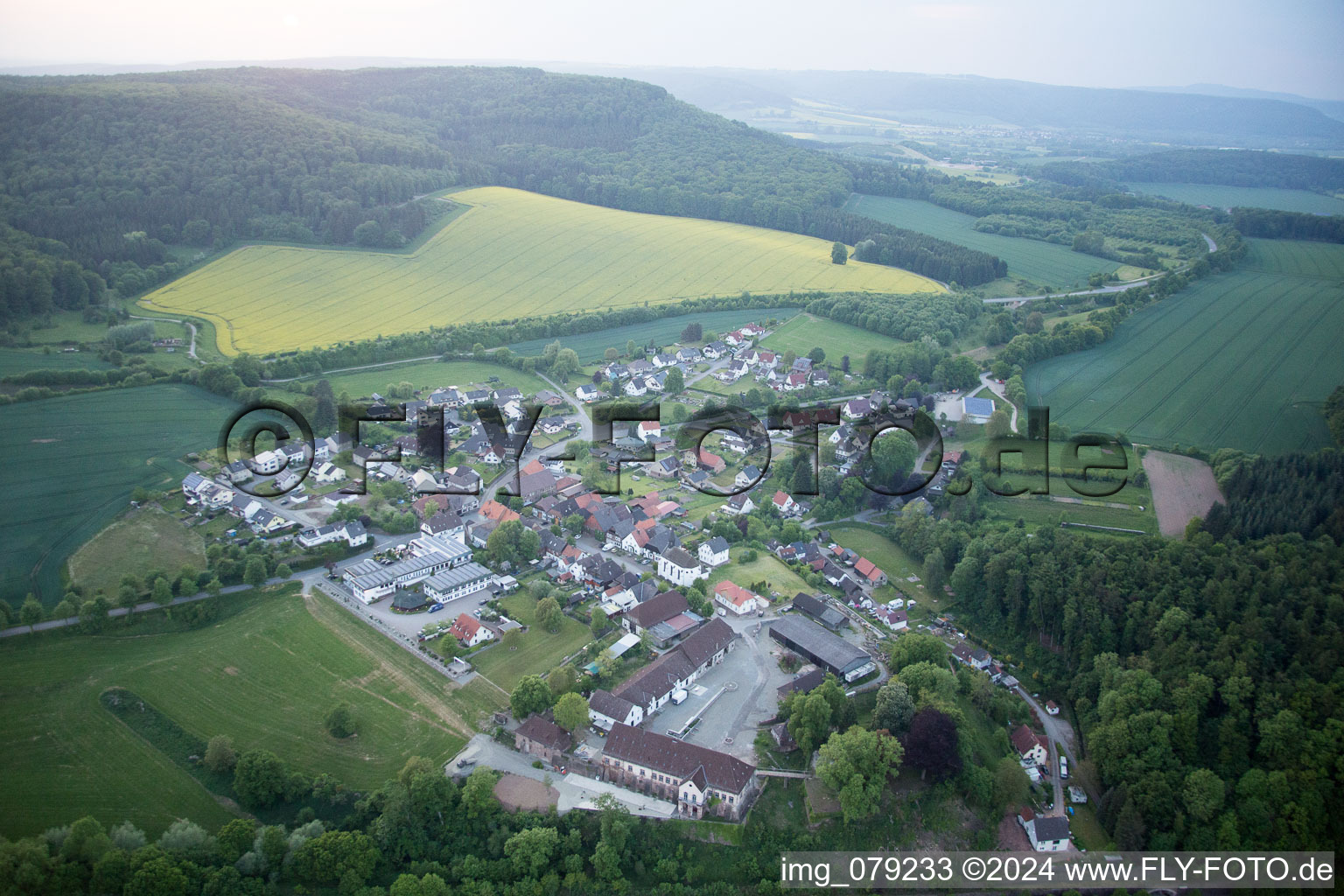 Town View of the streets and houses of the residential areas in the district Blankenau in Beverungen in the state North Rhine-Westphalia