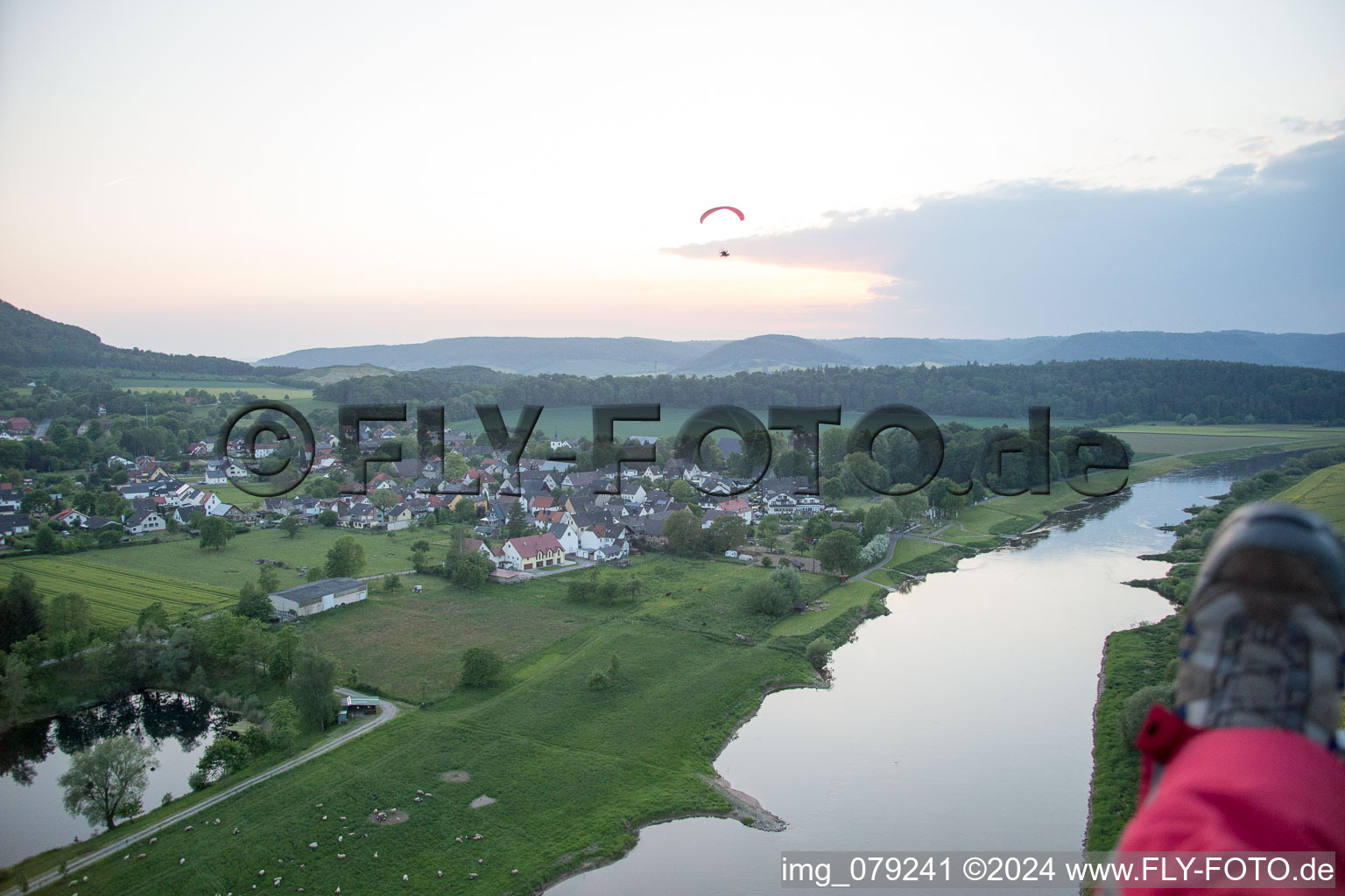 Aerial view of District Wehrden in Beverungen in the state North Rhine-Westphalia, Germany