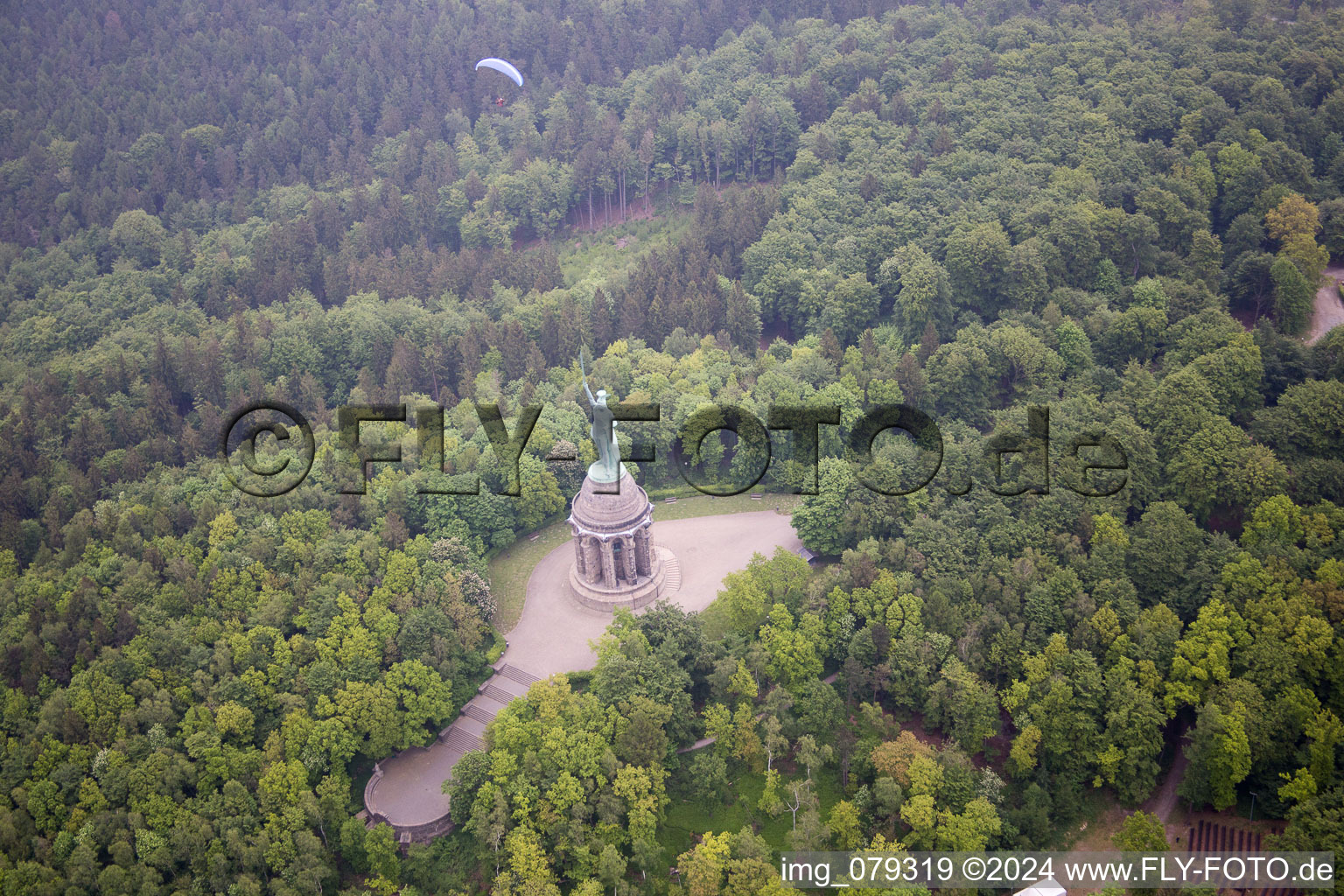 Aerial photograpy of Hermansdenkmal at Detmold in Detmold in the state North Rhine-Westphalia, Germany