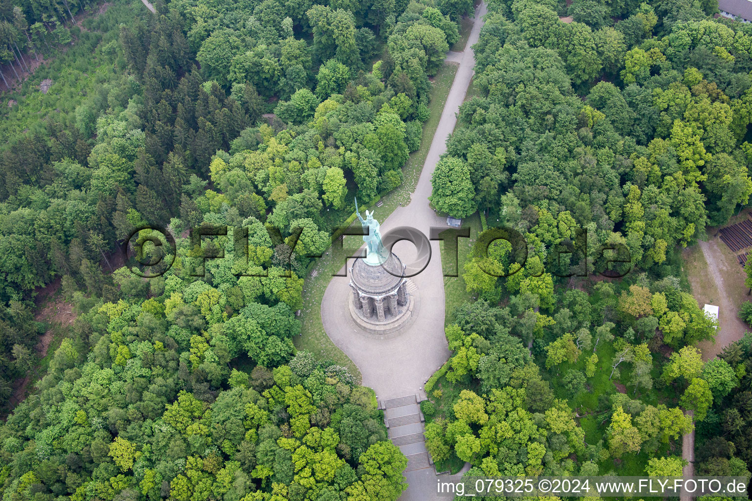 Aerial view of Hermann monument in Detmold in the state North Rhine-Westphalia, Germany