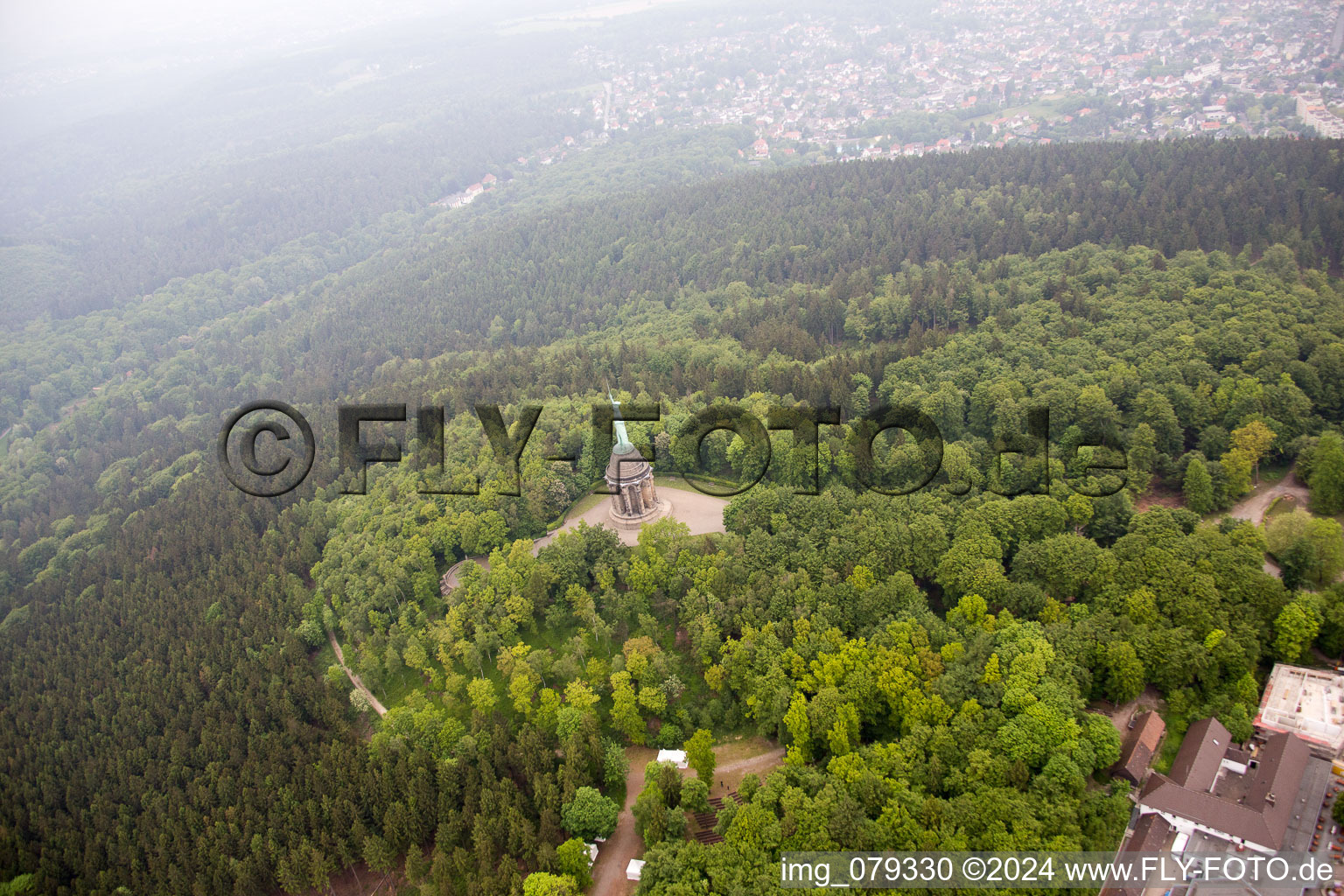 Aerial photograpy of Hermann monument in Detmold in the state North Rhine-Westphalia, Germany