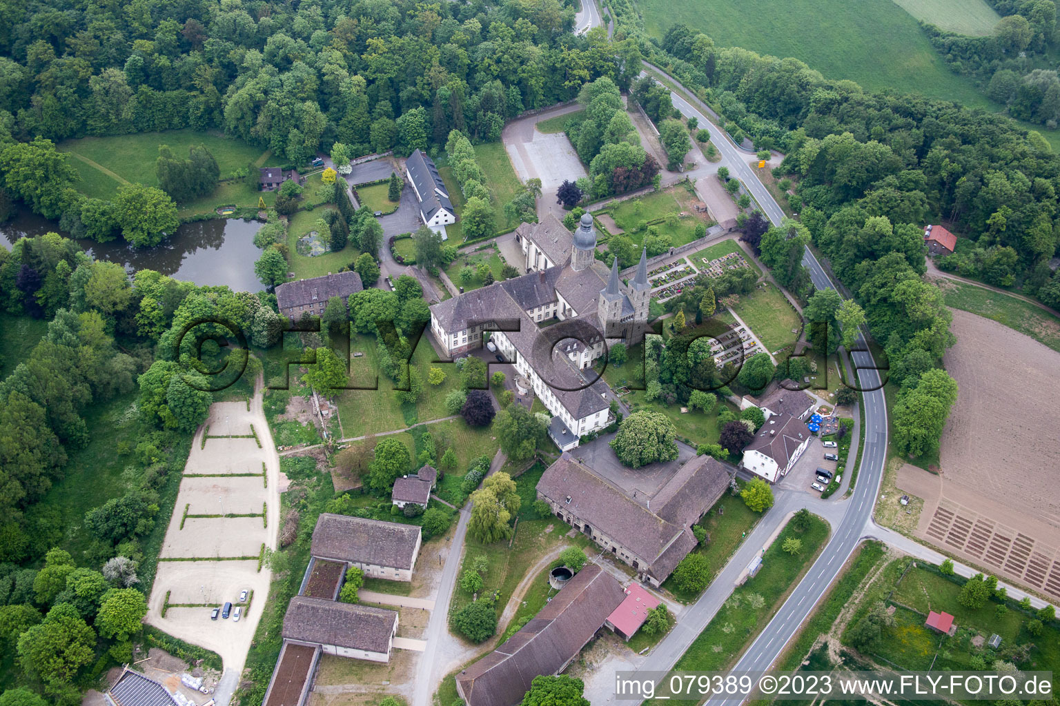 Aerial view of Marienmünster in the state North Rhine-Westphalia, Germany