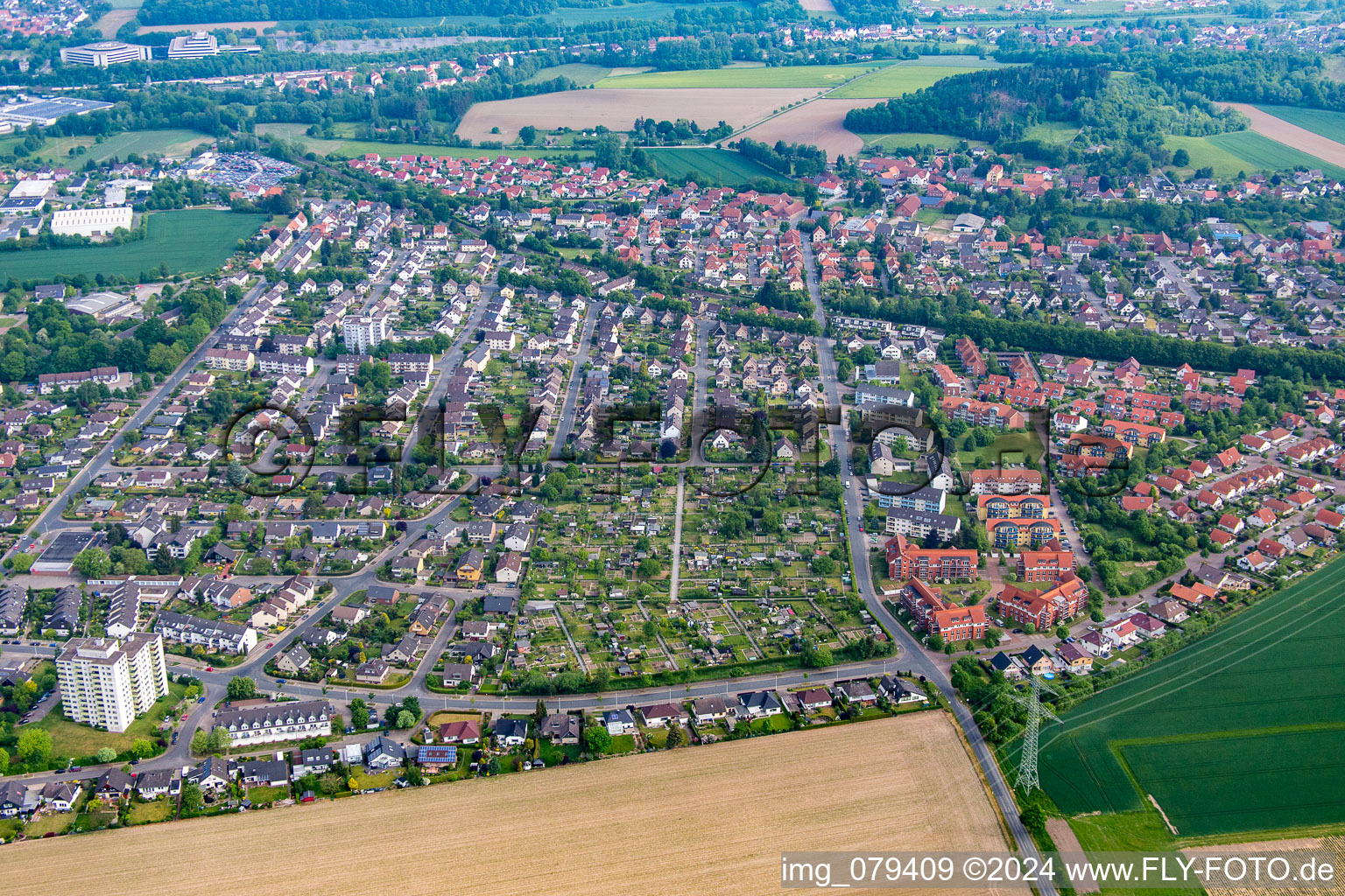 Aerial view of District Afferde in Hameln in the state Lower Saxony, Germany