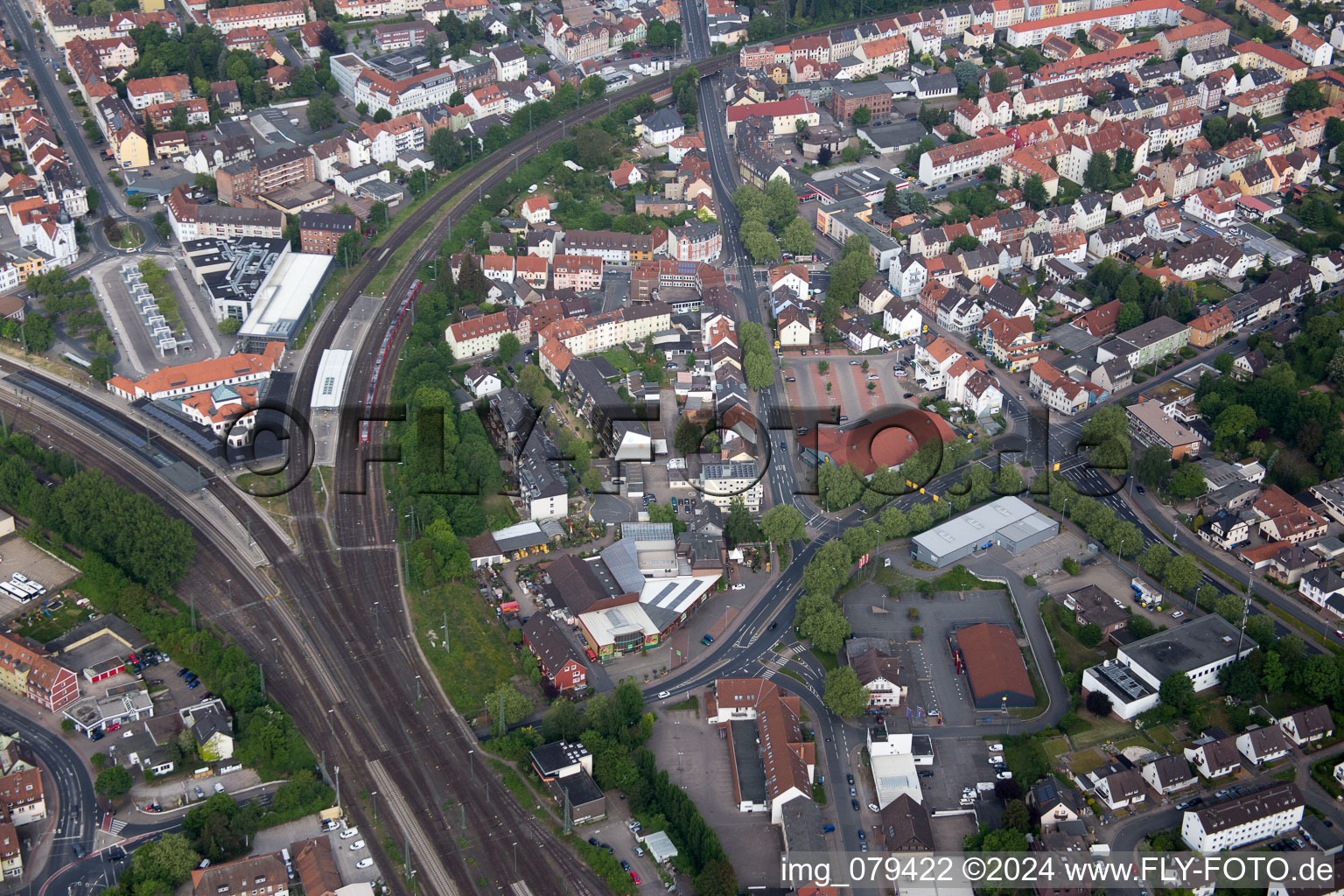 Track progress and building of the main station of the railway in Hameln in the state Lower Saxony, Germany