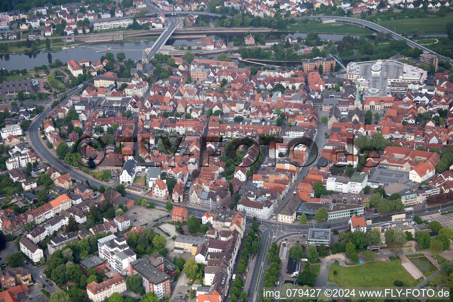 Hameln in the state Lower Saxony, Germany from above