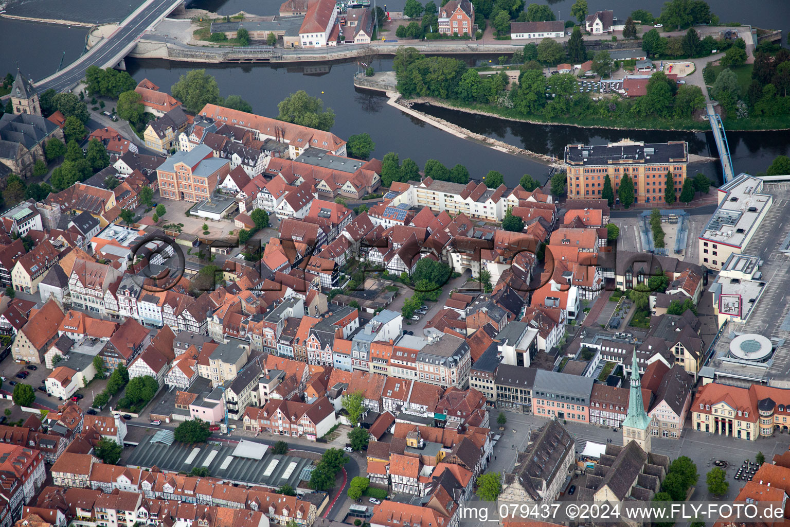 Drone recording of Hameln in the state Lower Saxony, Germany