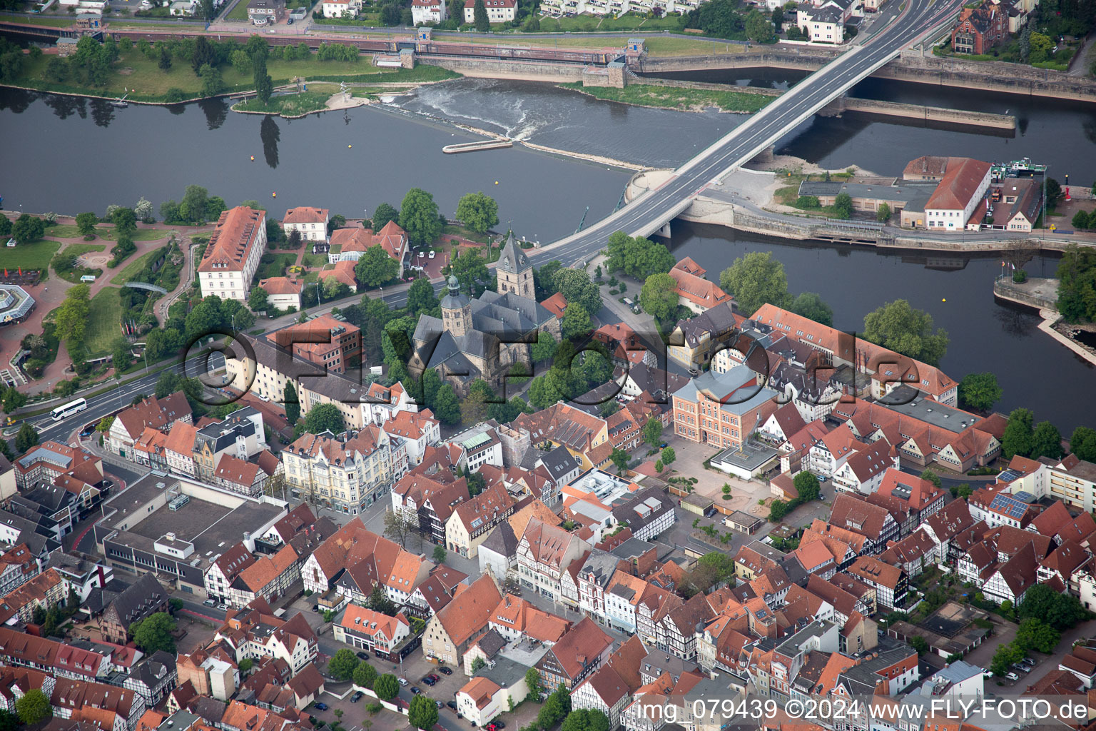 Hameln in the state Lower Saxony, Germany from the drone perspective