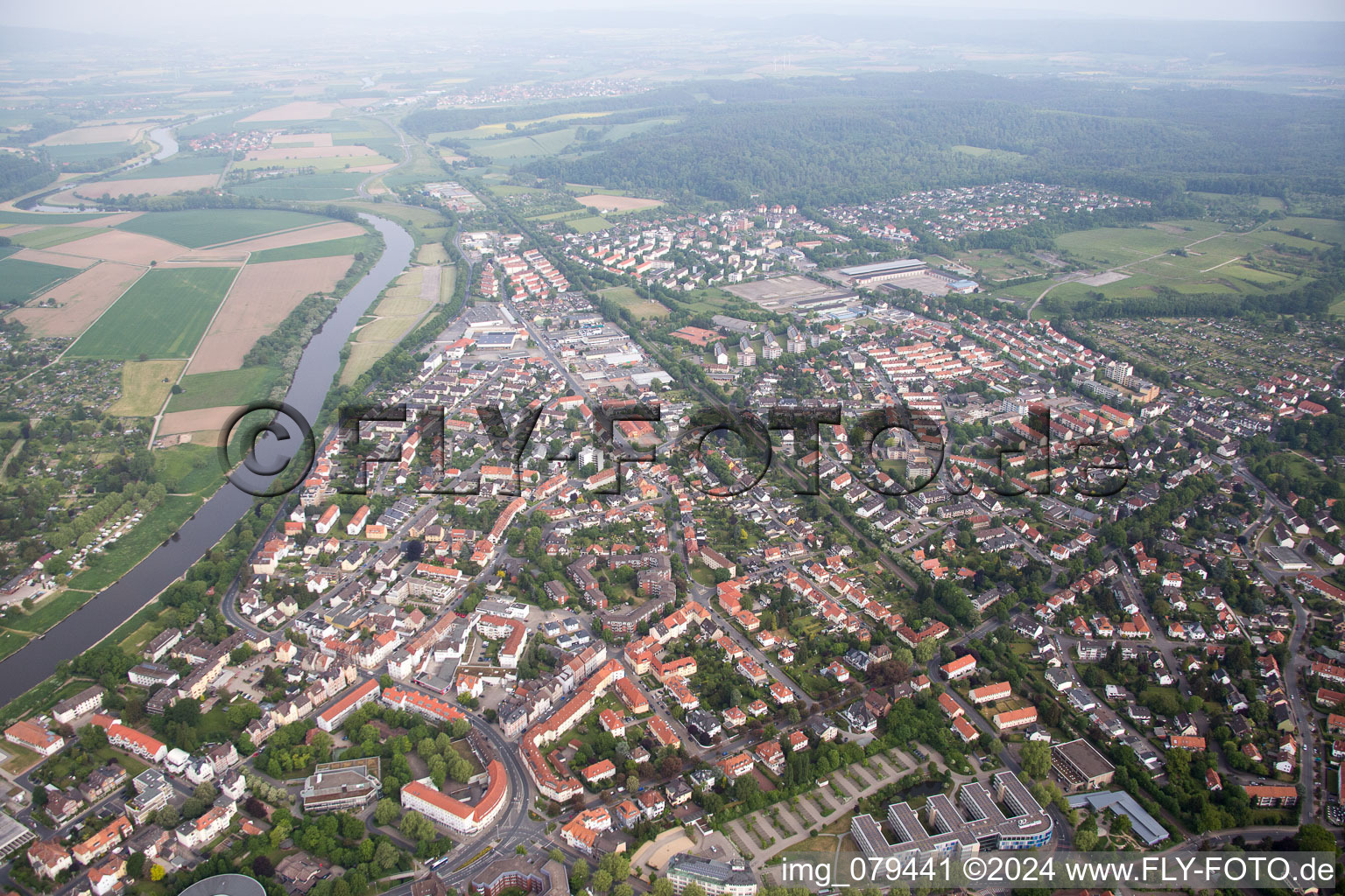 Hameln in the state Lower Saxony, Germany seen from a drone