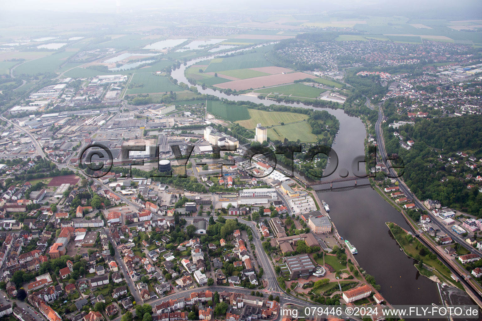 Hameln in the state Lower Saxony, Germany from above