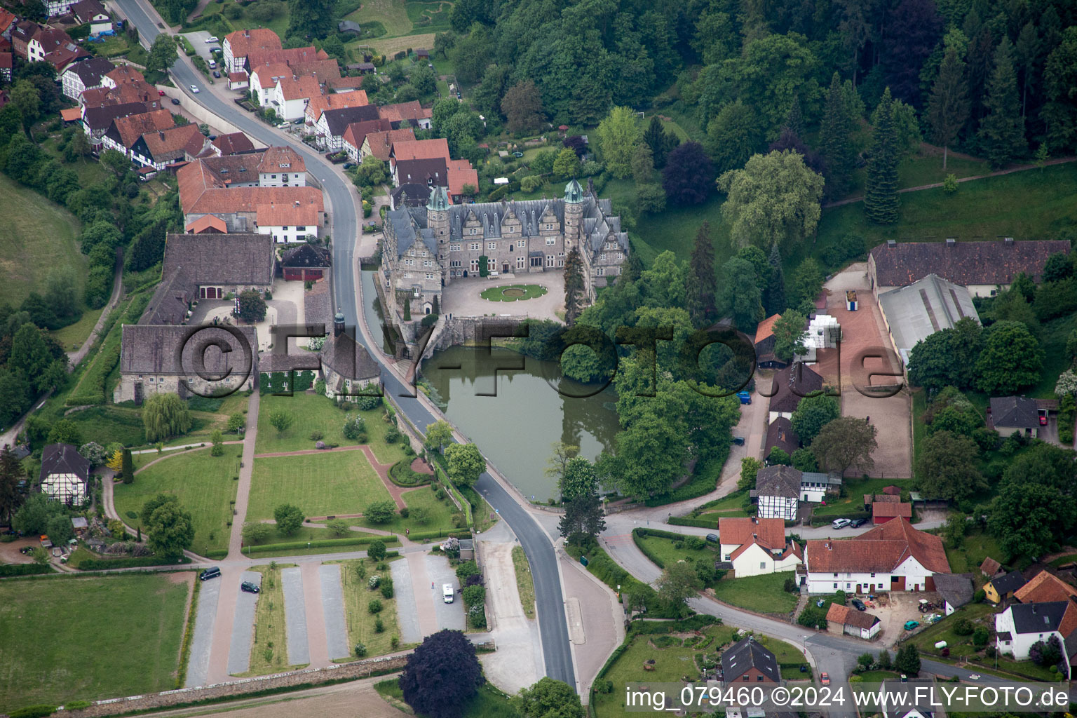 Building and castle park systems of water castle Schloss Haemelschenburg in the district Haemelschenburg in Emmerthal in the state Lower Saxony, Germany