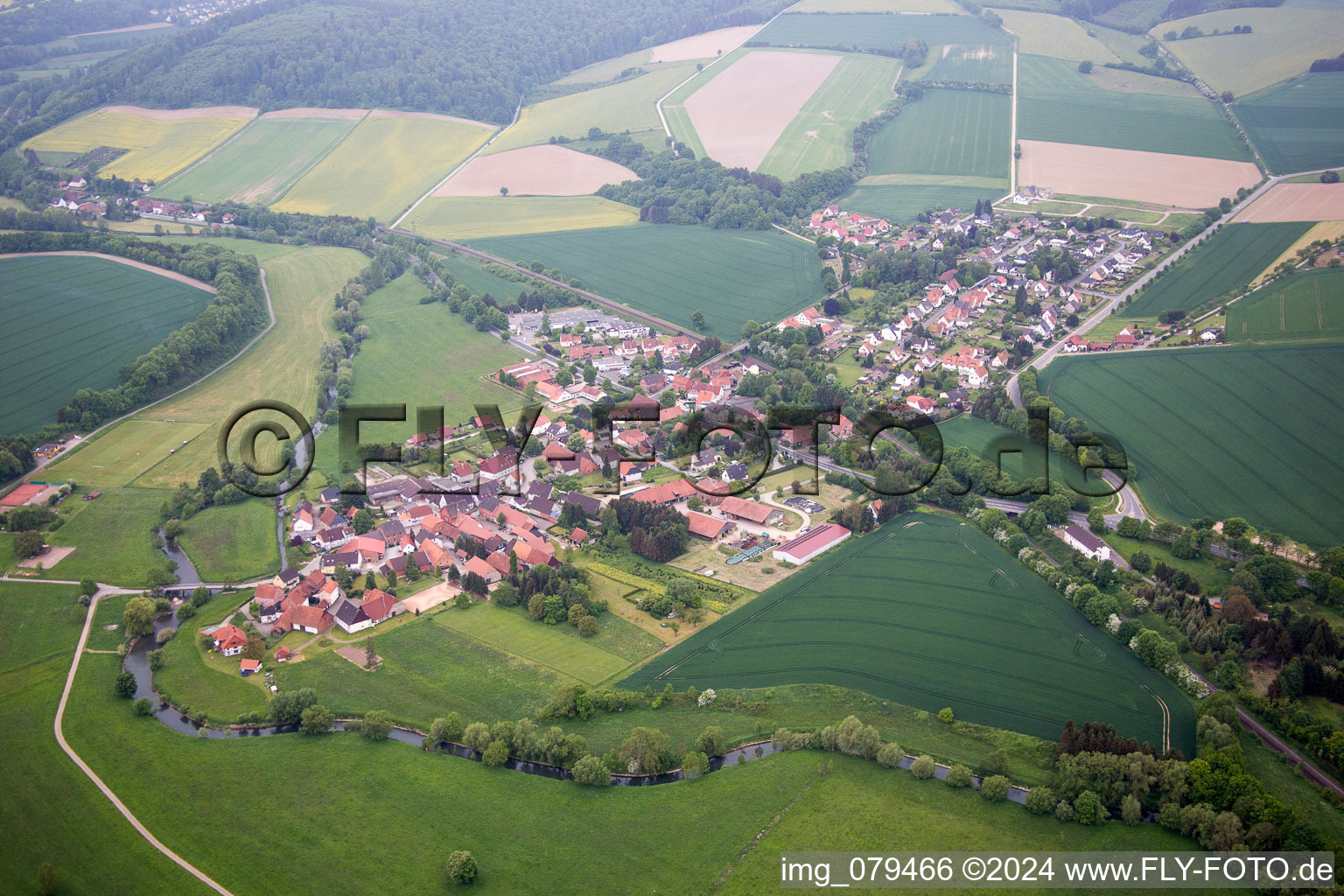 Town View of the streets and houses of the residential areas in the district Amelgatzen in Emmerthal in the state Lower Saxony