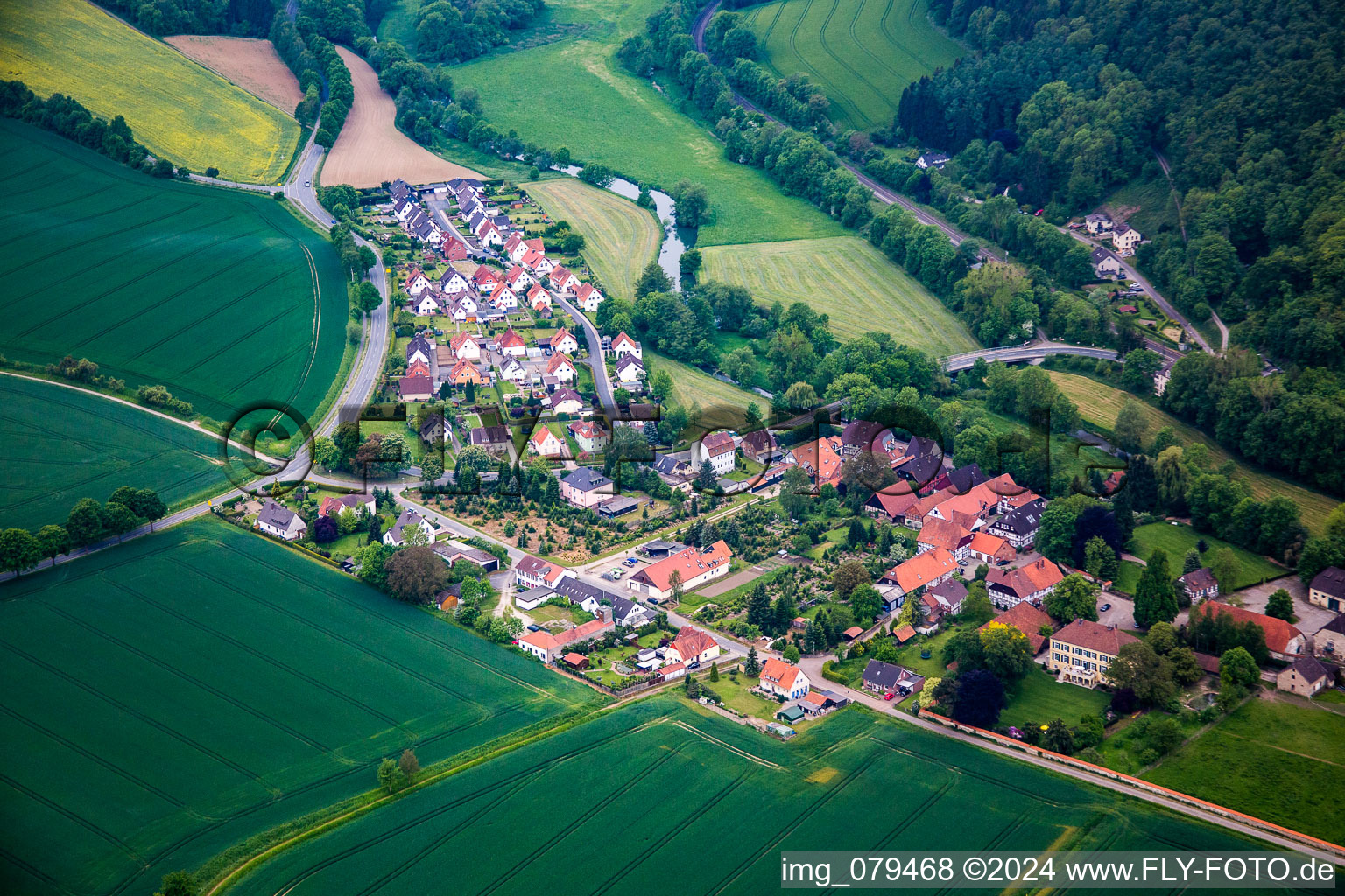 Village on the river bank areas of Emmer in Welsede in the state Lower Saxony, Germany