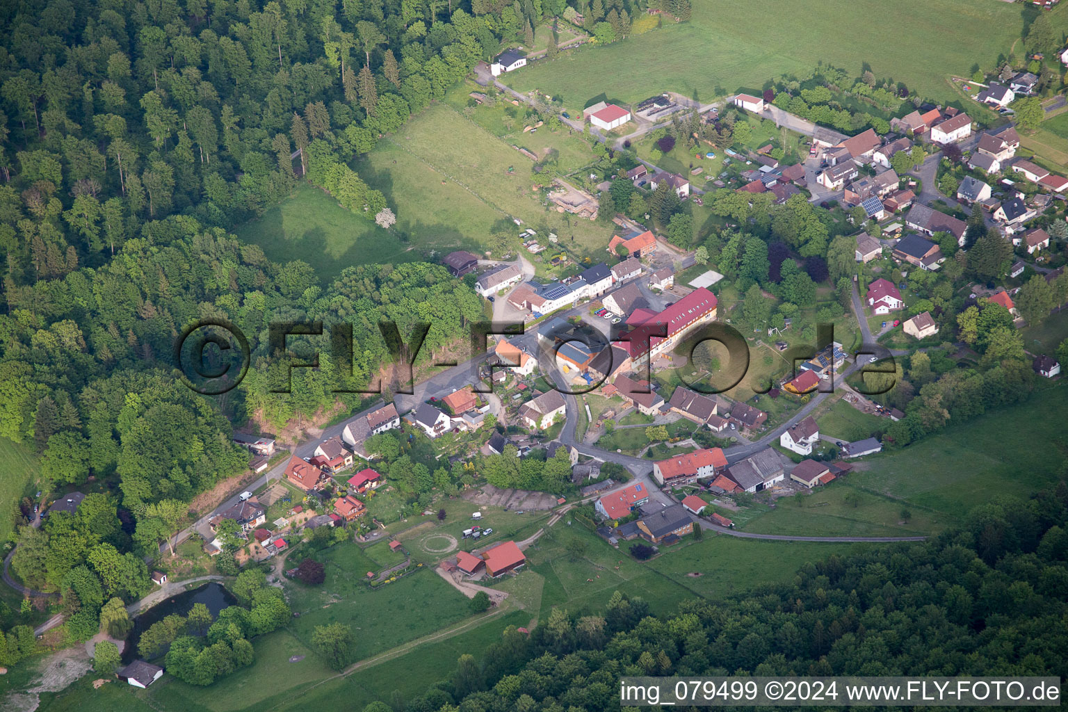 Aerial photograpy of Town View of the streets and houses of the residential areas in the district Amelith in Bodenfelde in the state Lower Saxony