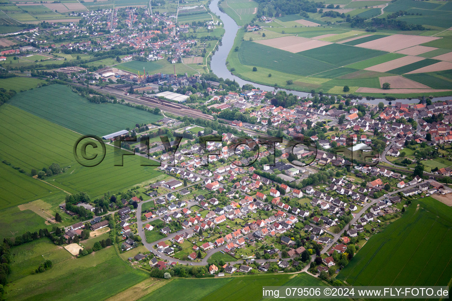 Town View of the streets and houses of the residential areas in Bodenfelde in the state Lower Saxony