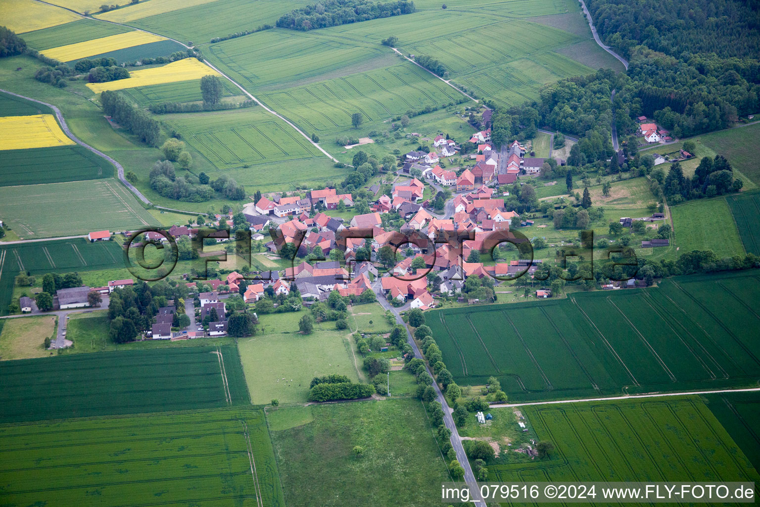 Aerial view of Ahlbershausen in the state Lower Saxony, Germany