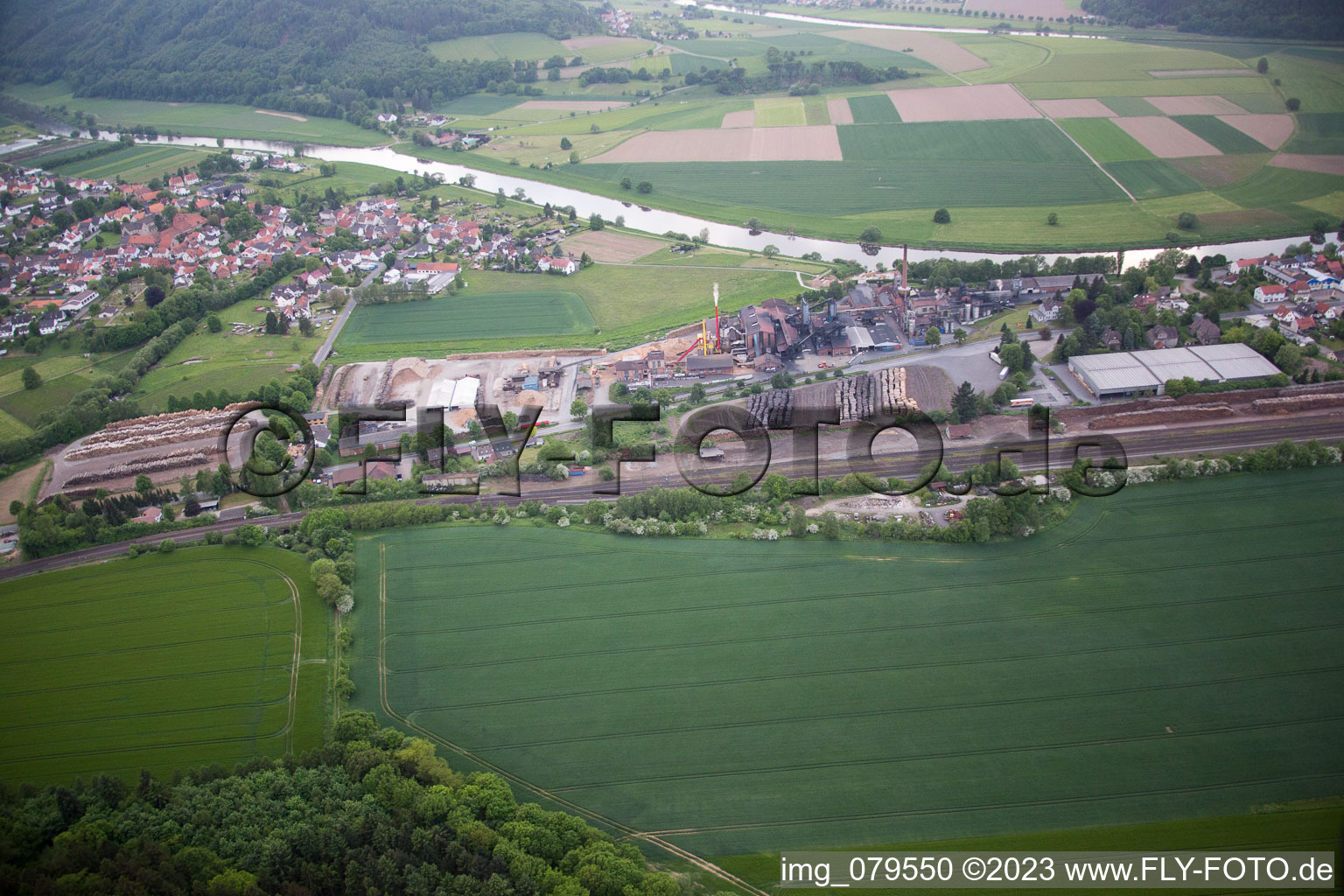 Bodenfelde in the state Lower Saxony, Germany from above