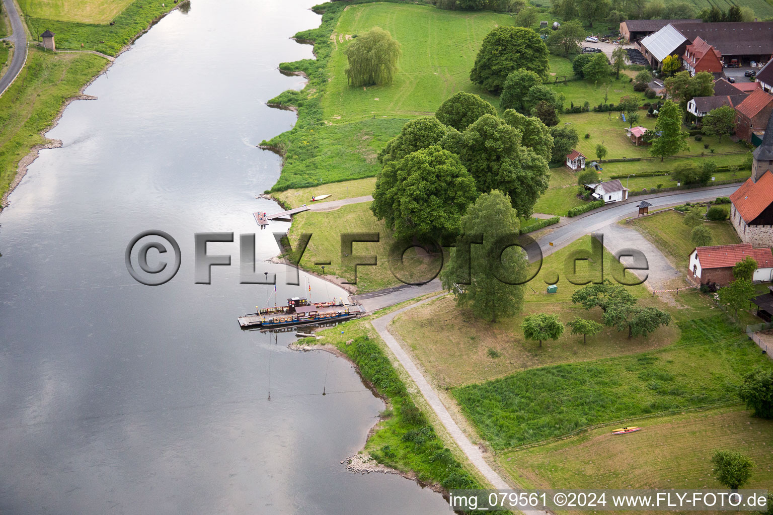 Aerial photograpy of Weser ferry Wahmbeck in the district Wahmbeck in Bodenfelde in the state Lower Saxony, Germany