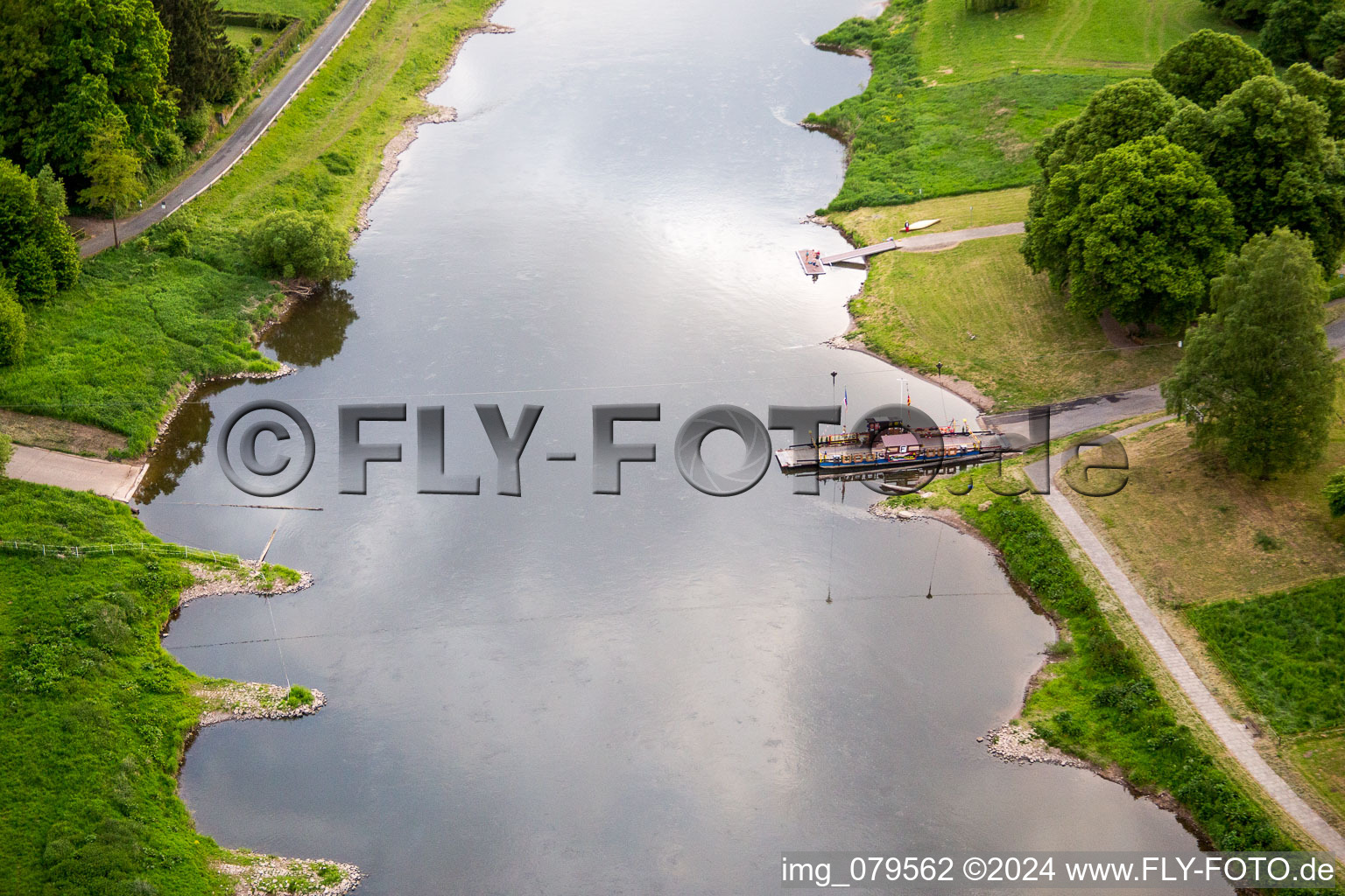 Ferry ship of the Weser ferry Wahmbeck in Wahmbeck in the state Lower Saxony, Germany