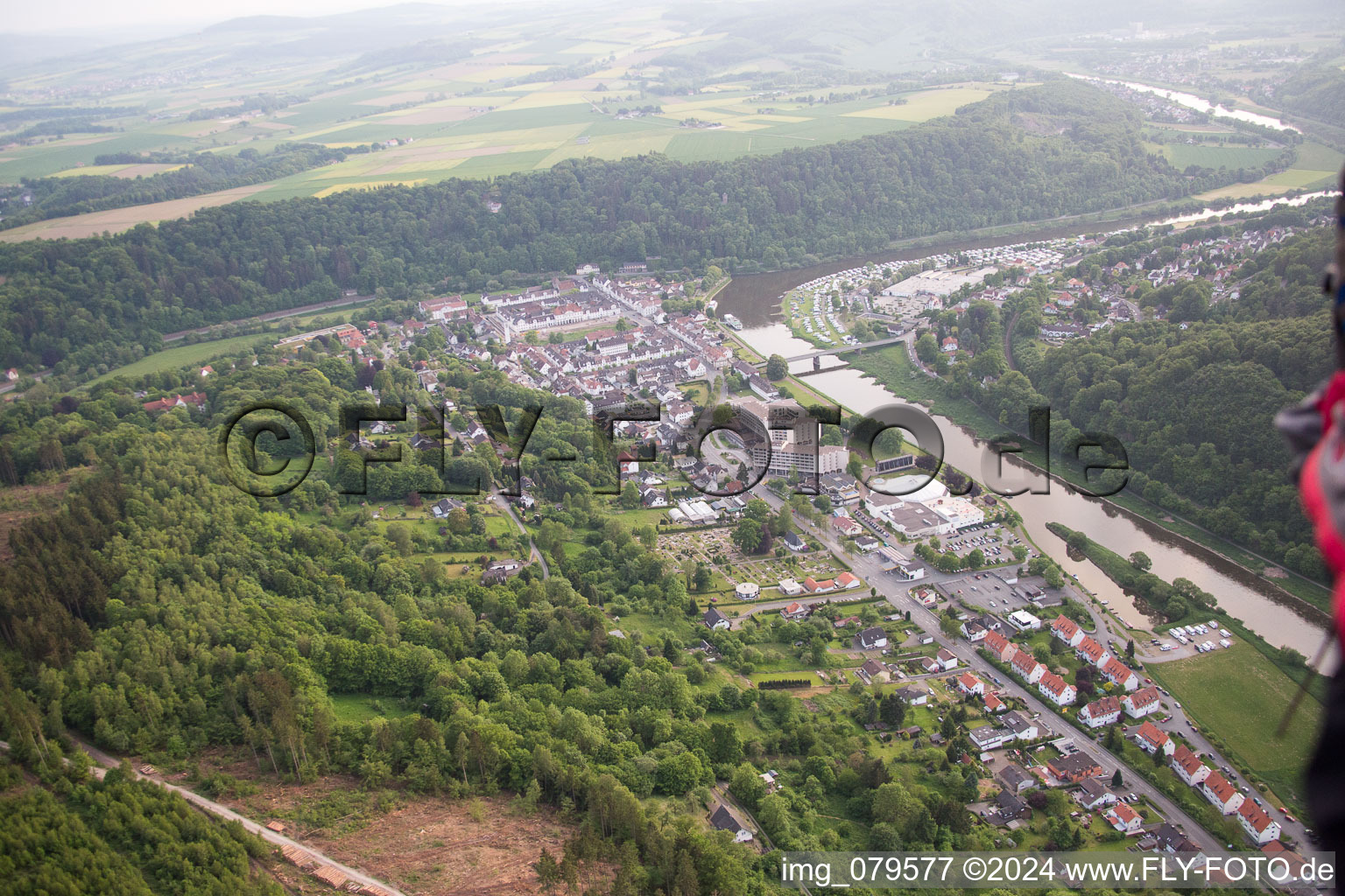 Aerial view of Bad Karlshafen in the state Hesse, Germany