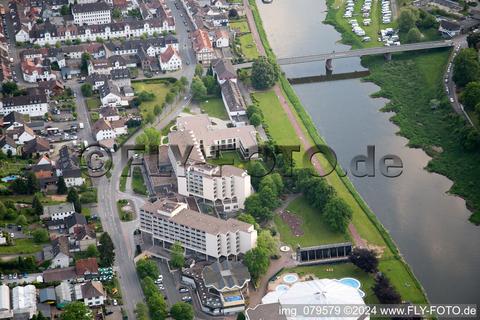 Aerial photograpy of Bad Karlshafen in the state Hesse, Germany