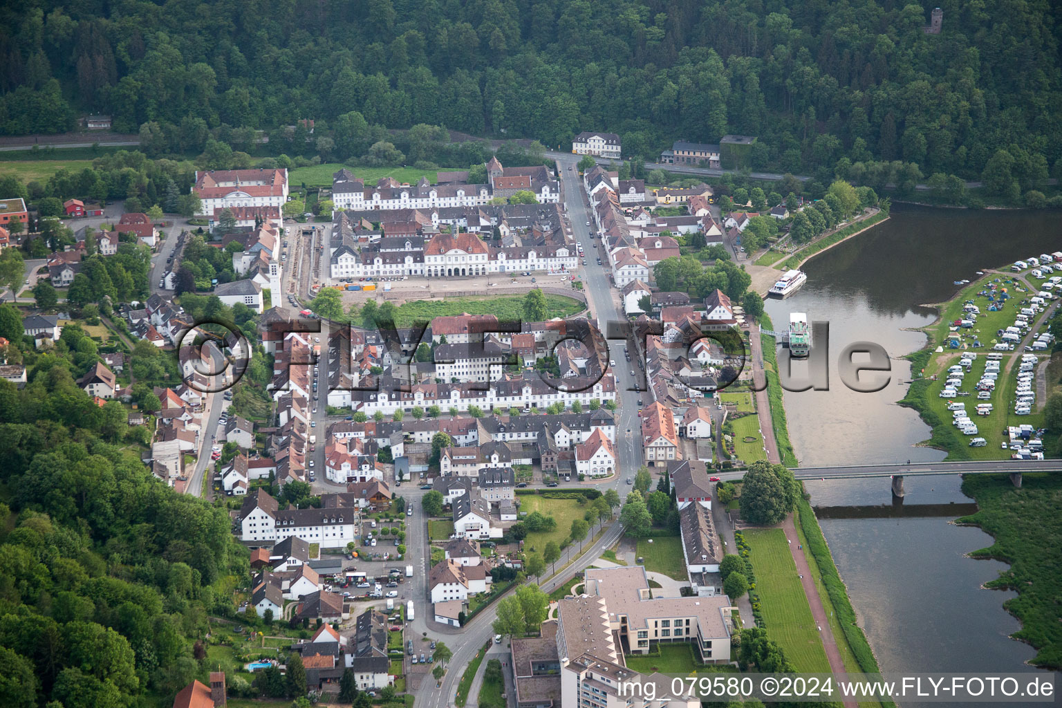 Oblique view of Bad Karlshafen in the state Hesse, Germany