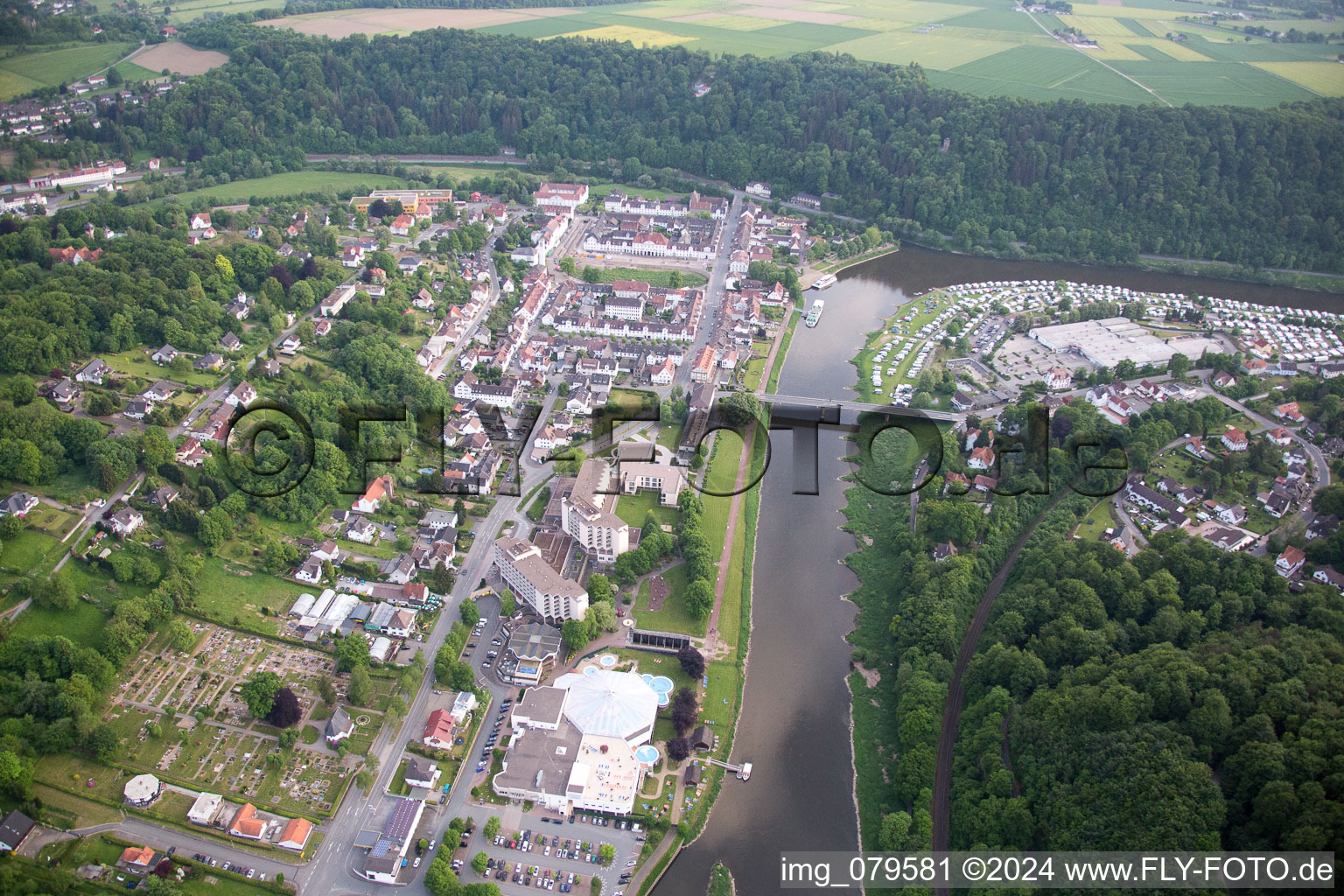 Bad Karlshafen in the state Hesse, Germany from above