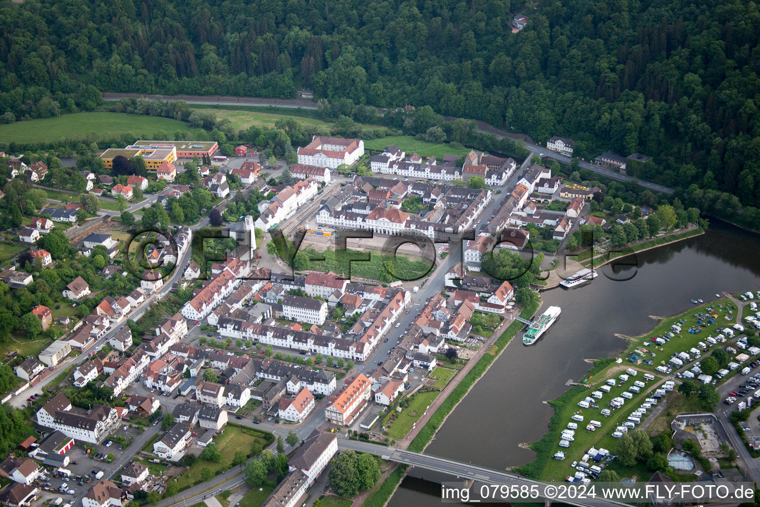 Village on the river bank areas of the Weser river in the district Karlshafen in Bad Karlshafen in the state Hesse