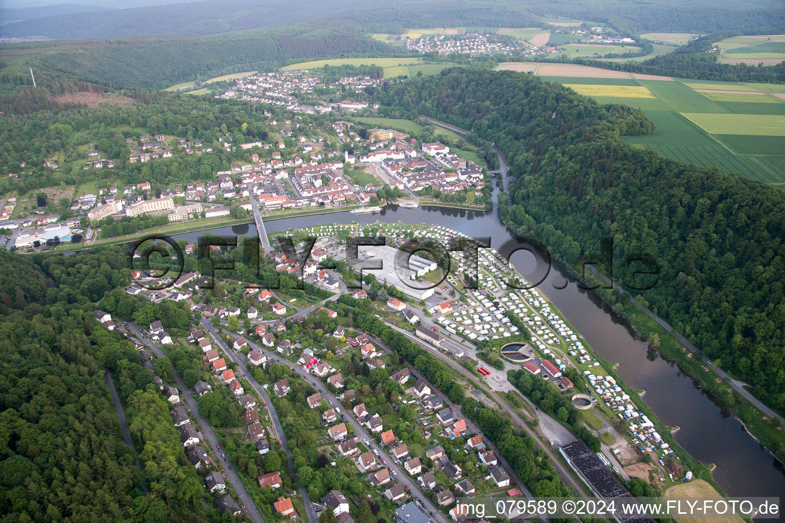 Bird's eye view of Bad Karlshafen in the state Hesse, Germany