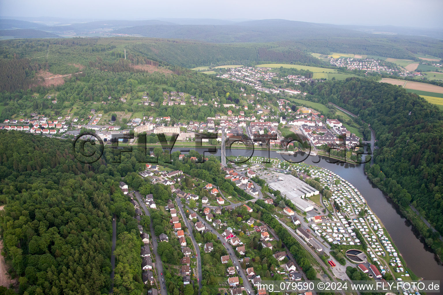 Town on the banks of the river of the Weser river in the district Karlshafen in Bad Karlshafen in the state Hesse