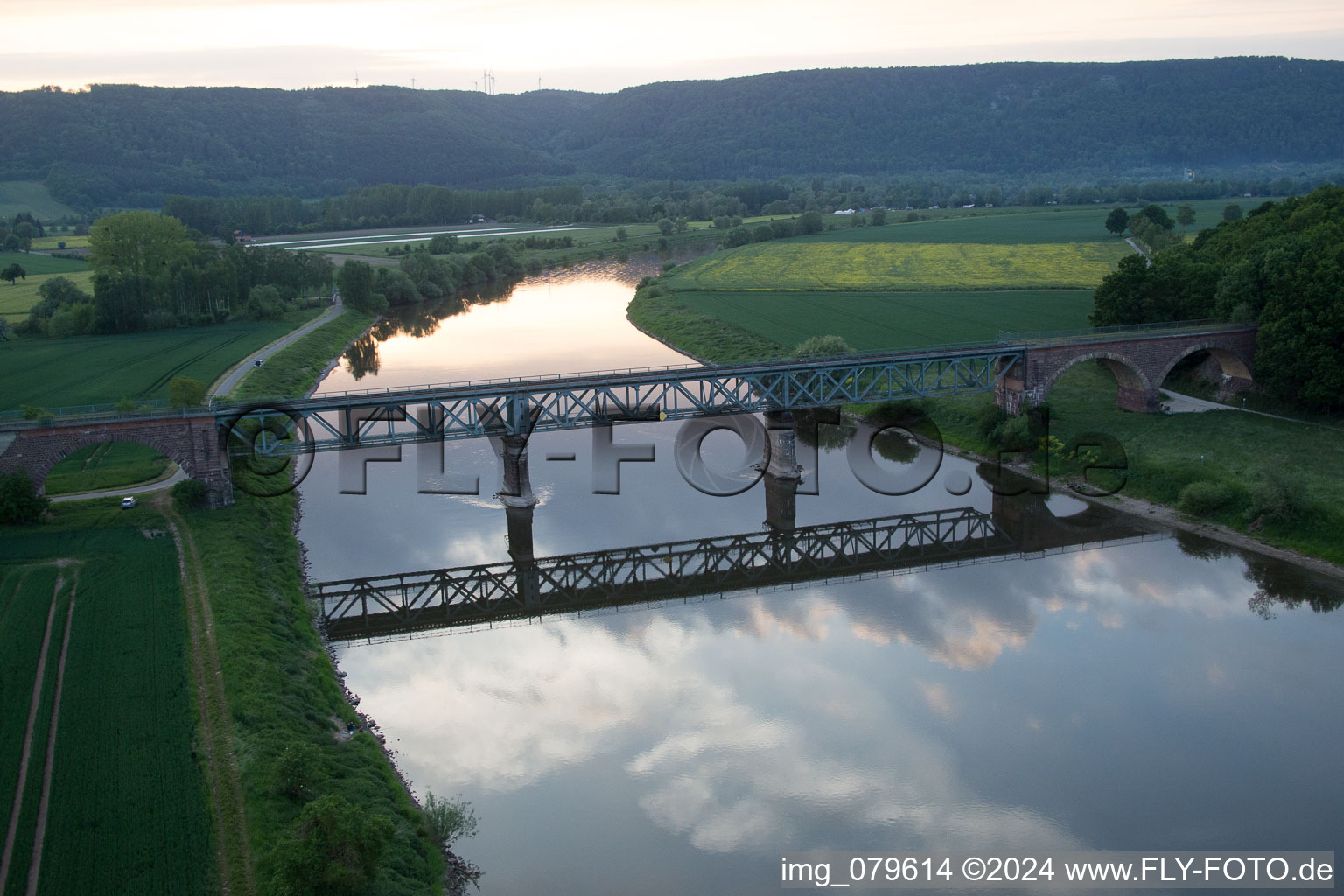 Kennedy bridge for the railway across the Weser in the district Wehrden in Beverungen in the state North Rhine-Westphalia, Germany