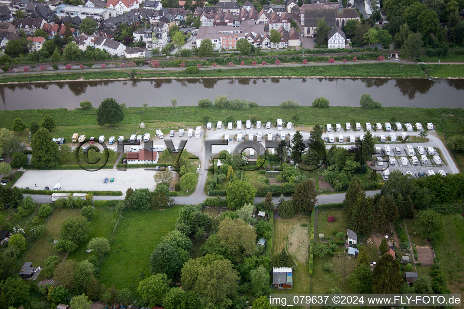 Höxter in the state North Rhine-Westphalia, Germany from above