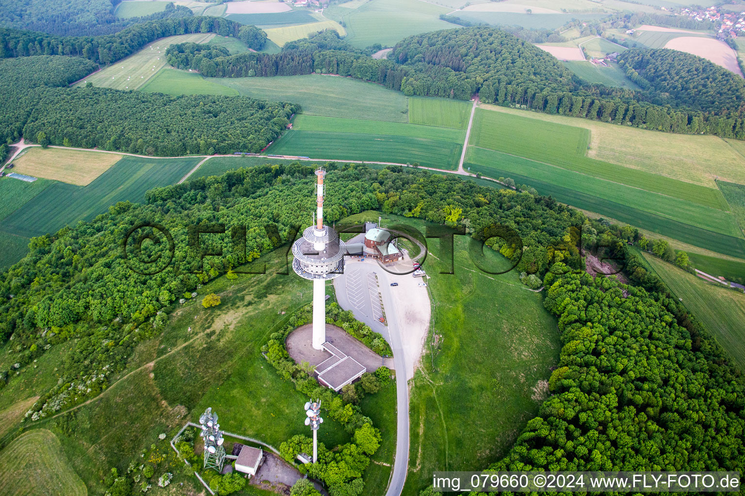 Radio tower and transmitter on the crest of the mountain range Koeterberg in Luegde in the state North Rhine-Westphalia, Germany