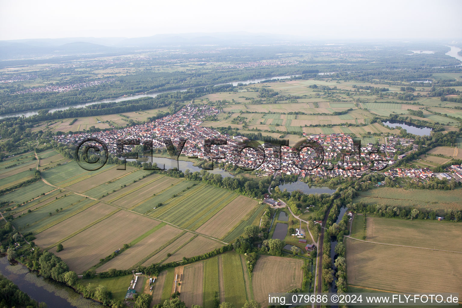 Aerial view of Neuburg in the state Rhineland-Palatinate, Germany