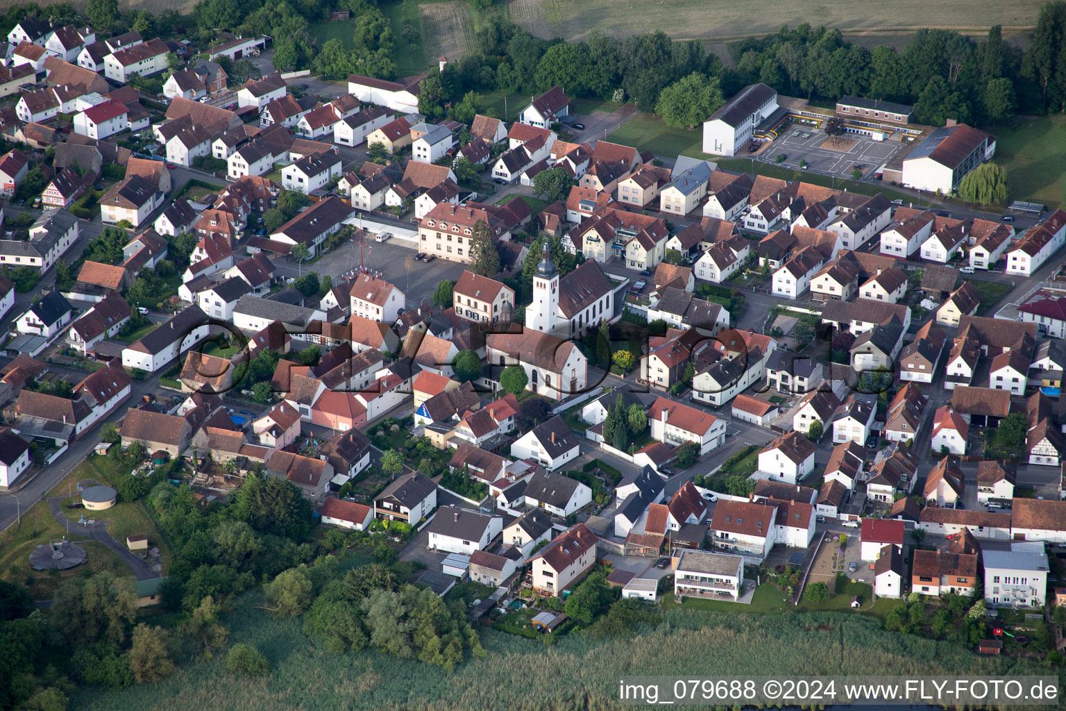 Oblique view of Neuburg in the state Rhineland-Palatinate, Germany