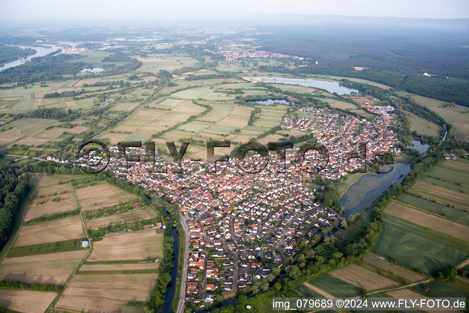 District Neuburg in Neuburg am Rhein in the state Rhineland-Palatinate, Germany from above