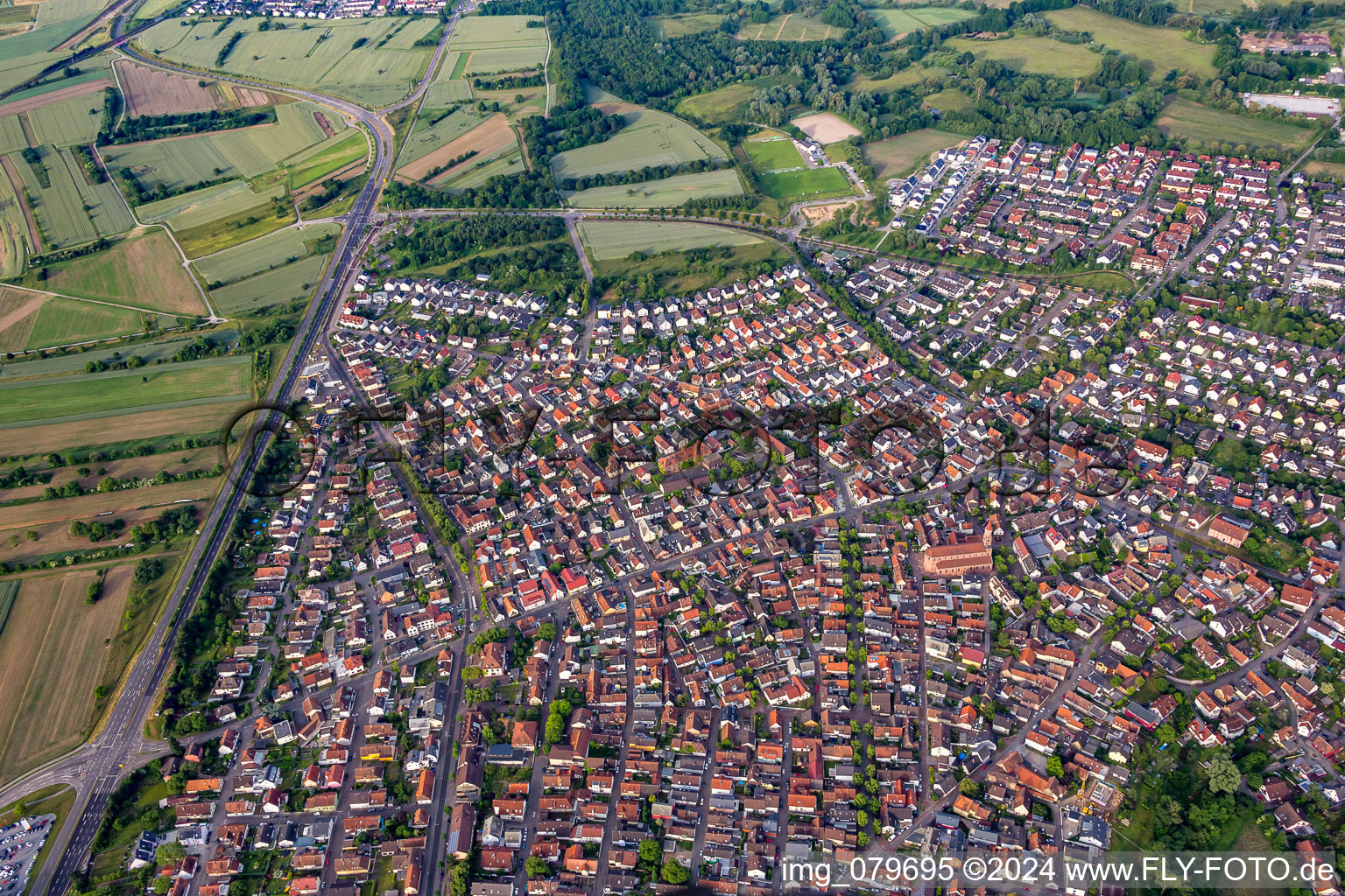 Settlement area in the district Moersch in Rheinstetten in the state Baden-Wurttemberg, Germany