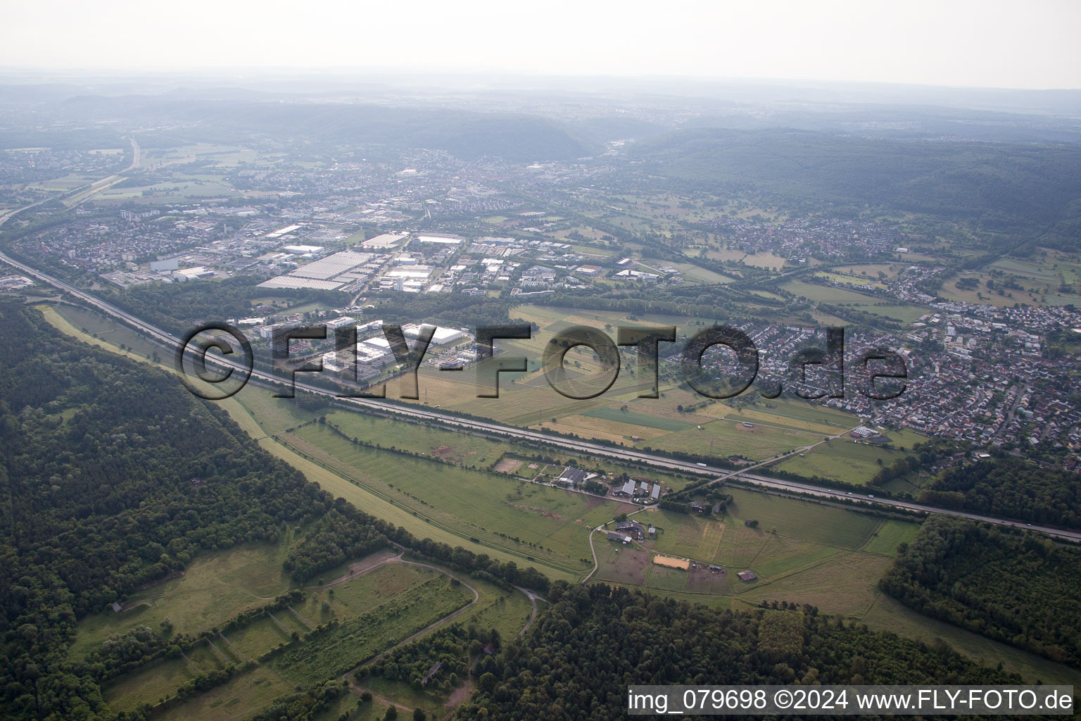 Aerial view of District Bruchhausen in Ettlingen in the state Baden-Wuerttemberg, Germany