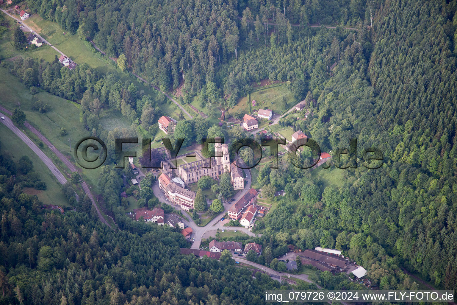 Aerial view of Frauenalb in the state Baden-Wuerttemberg, Germany