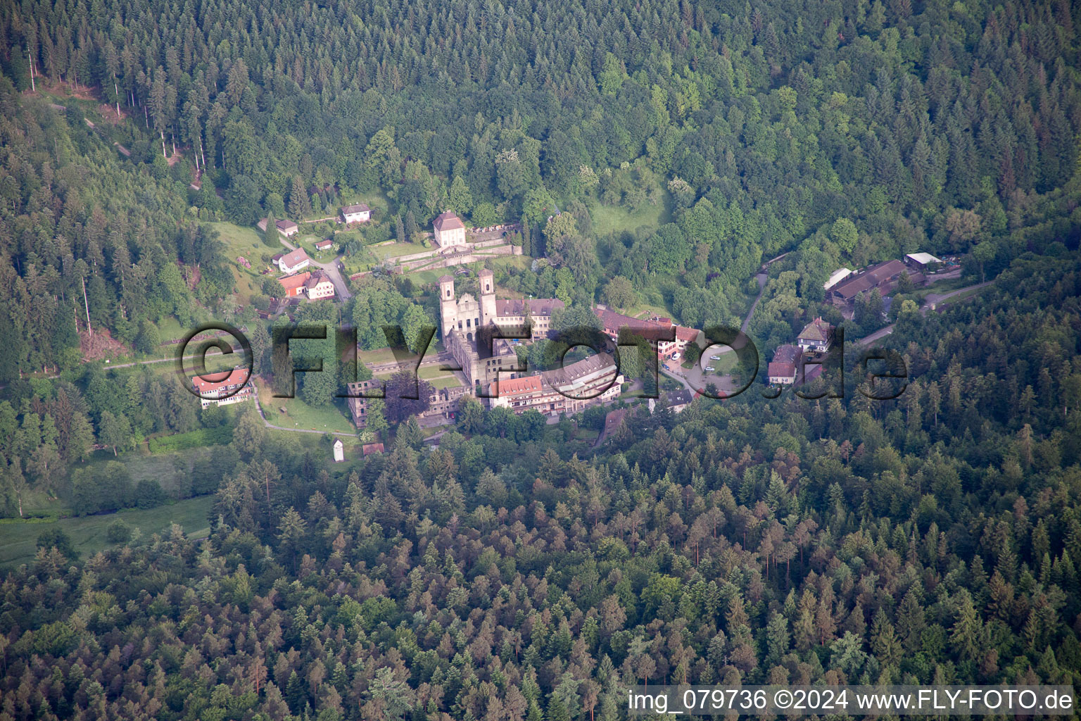 Oblique view of Frauenalb in the state Baden-Wuerttemberg, Germany