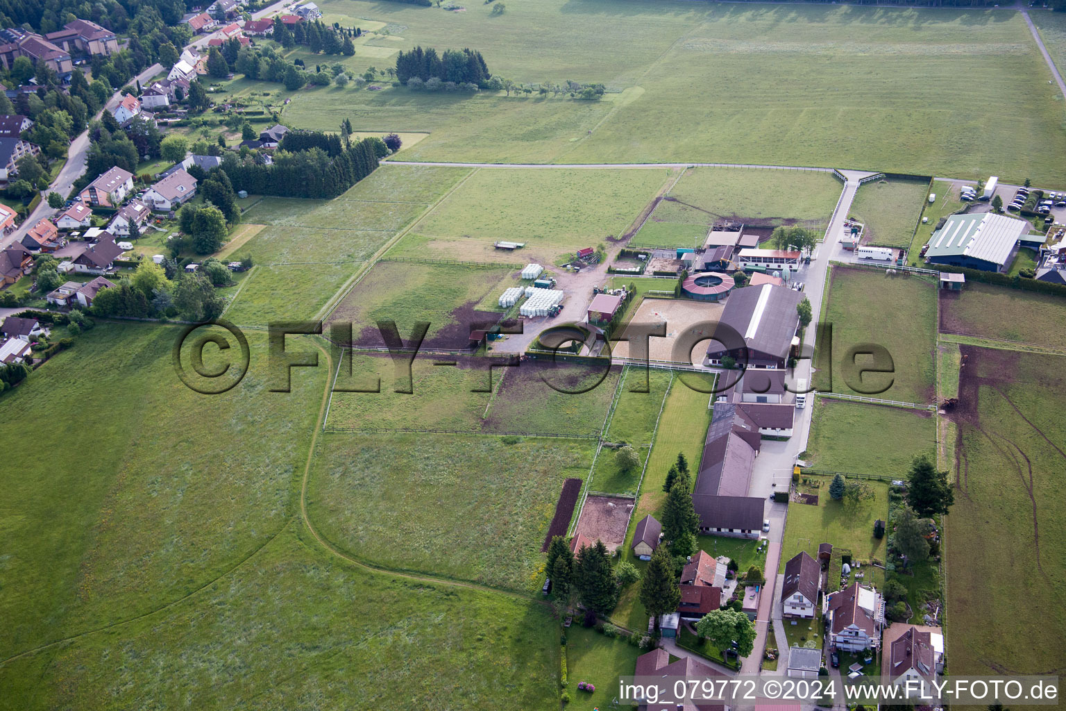 Stud Dobel in Dobel in the state Baden-Wuerttemberg, Germany seen from above