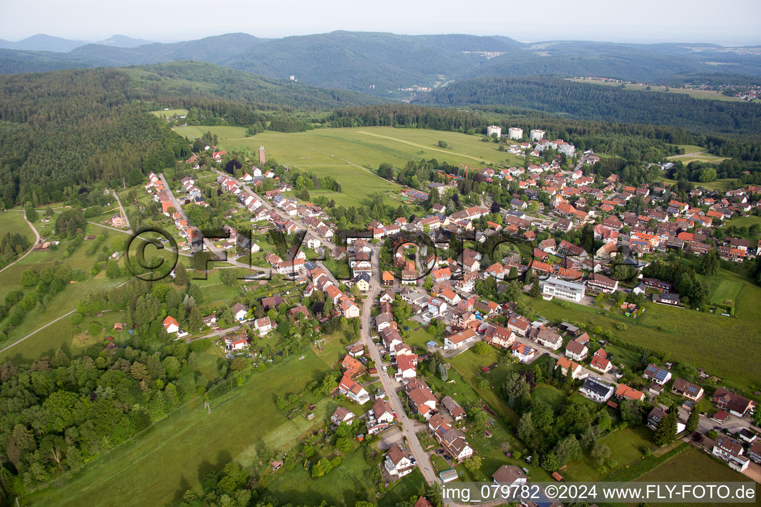 Village - view on the edge of agricultural fields and farmland in Dobel in the state Baden-Wurttemberg