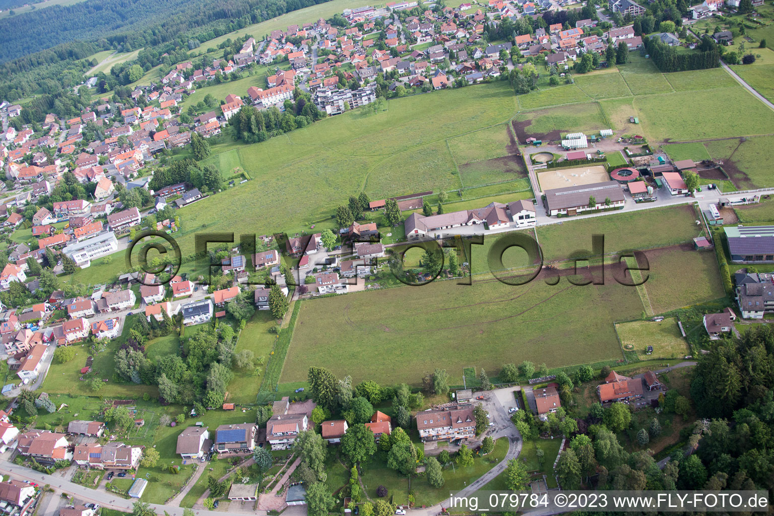 Drone recording of Stud Dobel in Dobel in the state Baden-Wuerttemberg, Germany