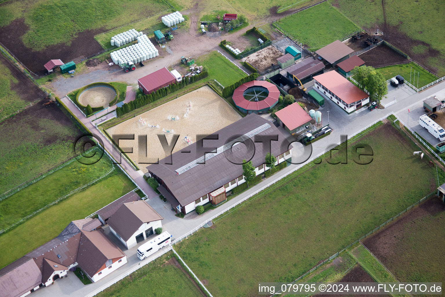 Stud Dobel in Dobel in the state Baden-Wuerttemberg, Germany seen from a drone