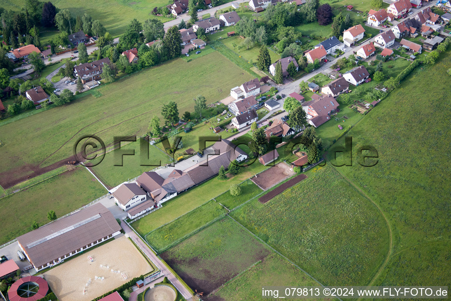 Drone recording of Stud Dobel in Dobel in the state Baden-Wuerttemberg, Germany