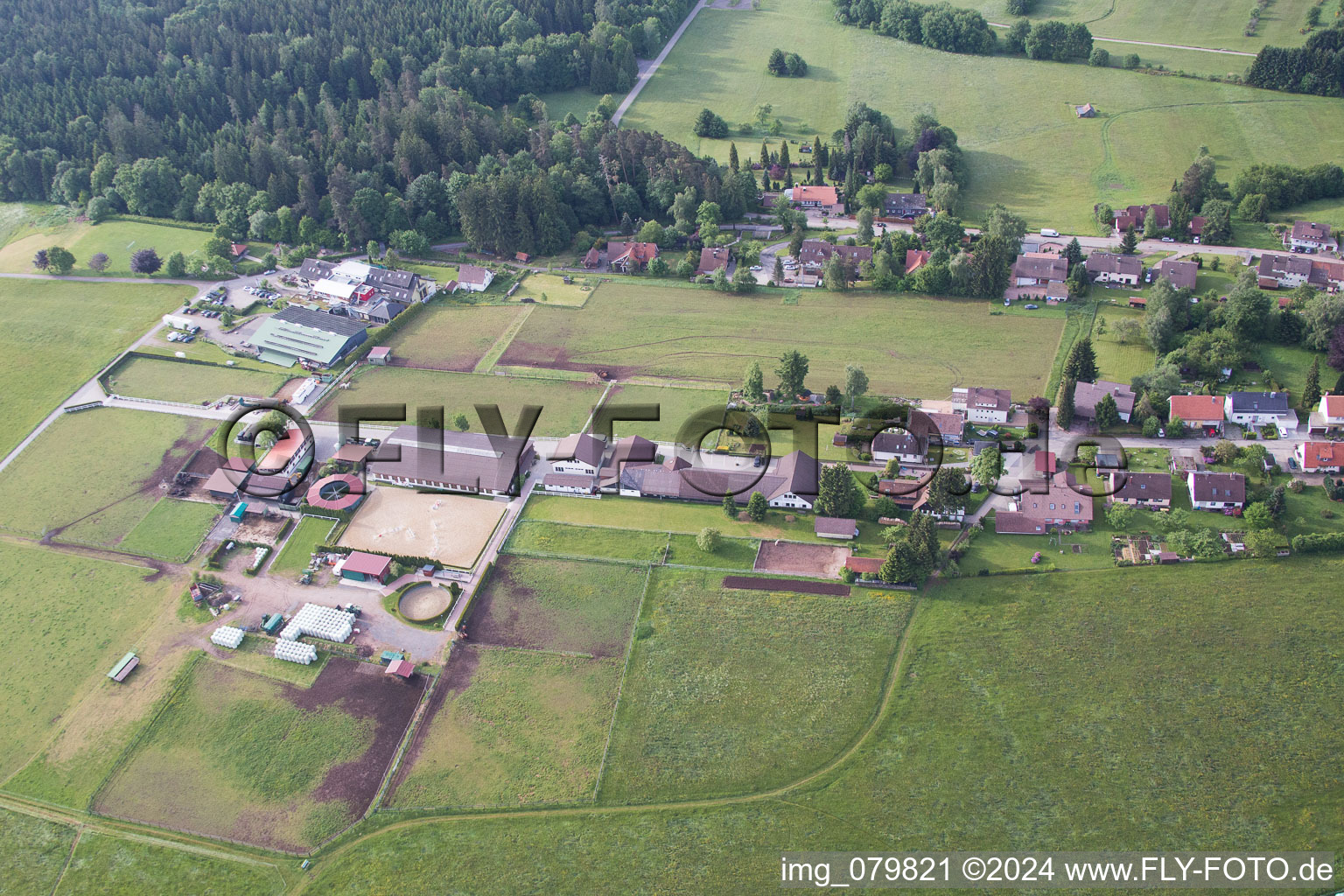 Stud Dobel in Dobel in the state Baden-Wuerttemberg, Germany from a drone