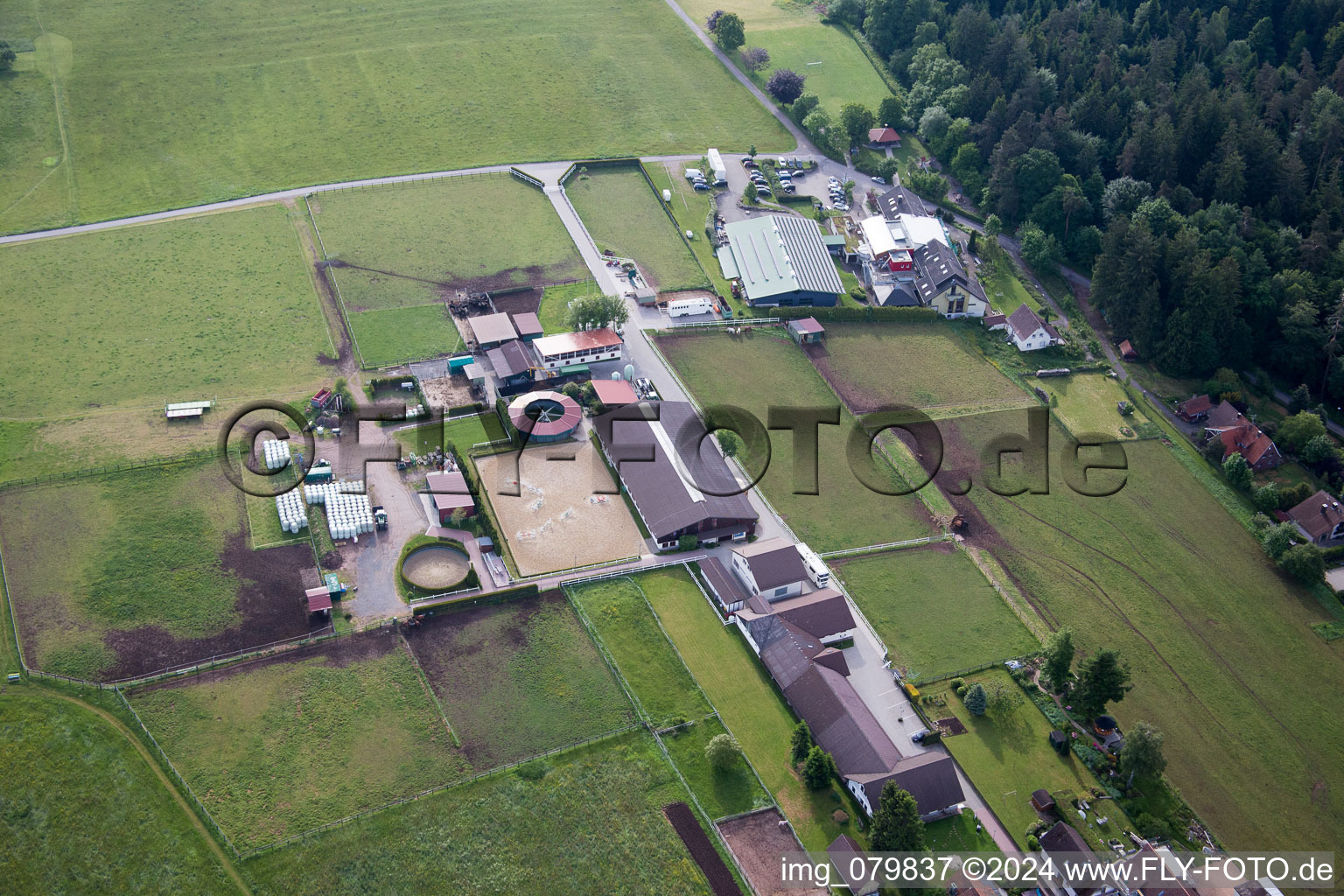 Stud Dobel in Dobel in the state Baden-Wuerttemberg, Germany seen from above