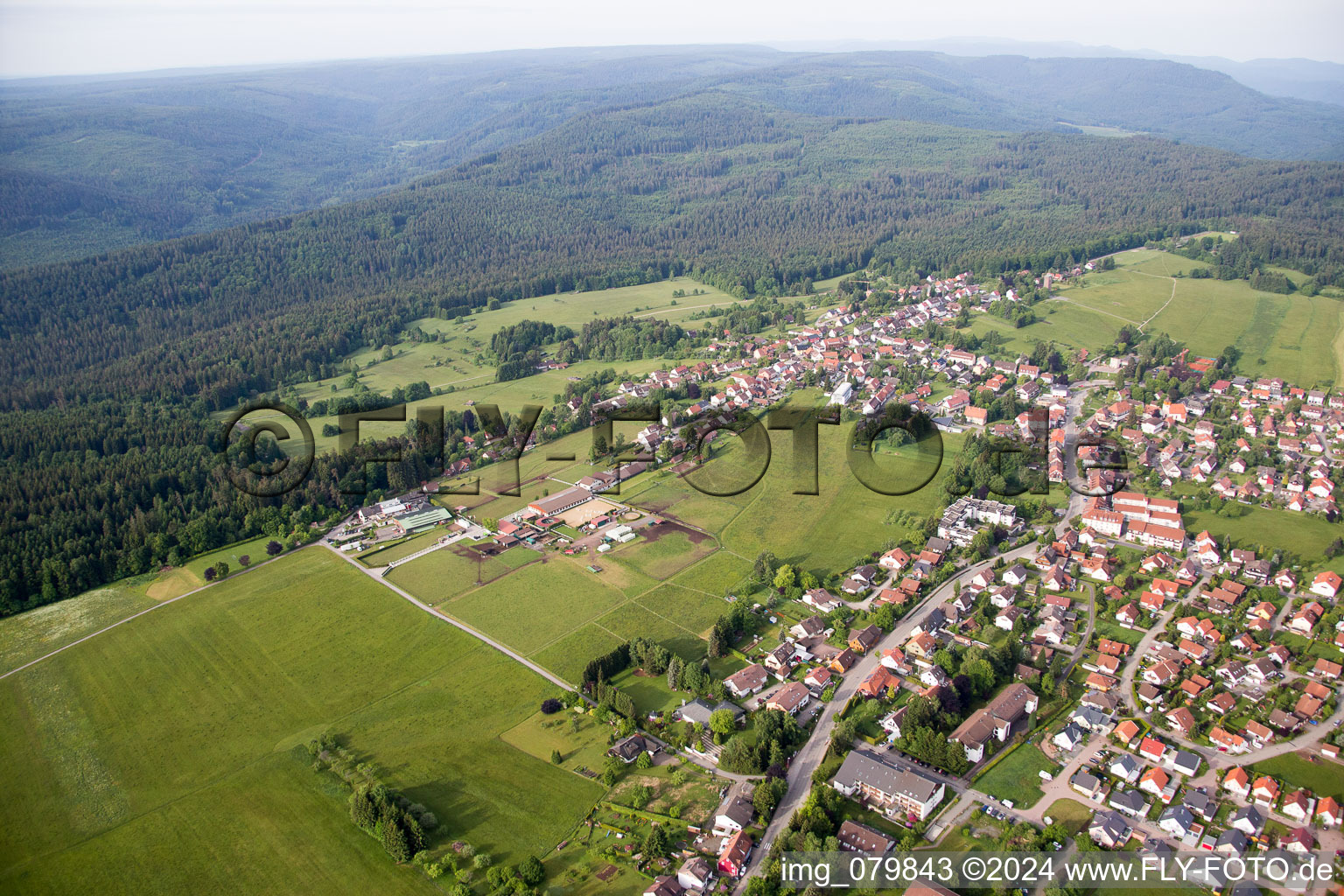 Bird's eye view of Stud Dobel in Dobel in the state Baden-Wuerttemberg, Germany