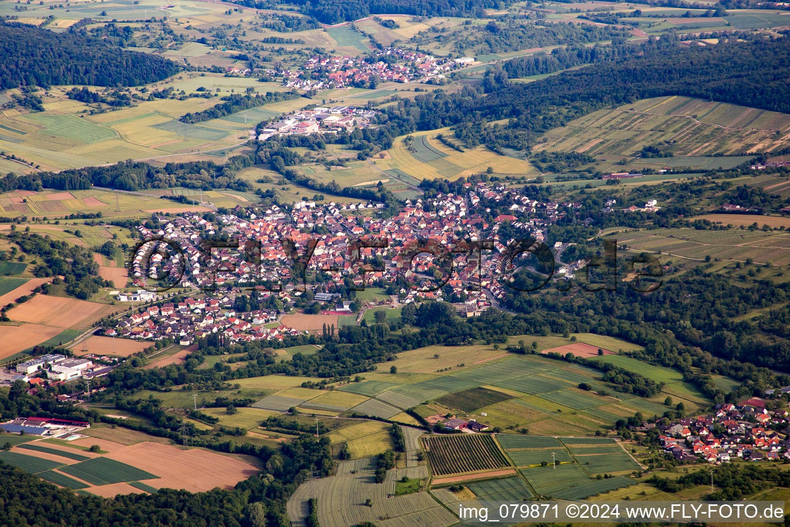 From the southeast in the district Ellmendingen in Keltern in the state Baden-Wuerttemberg, Germany