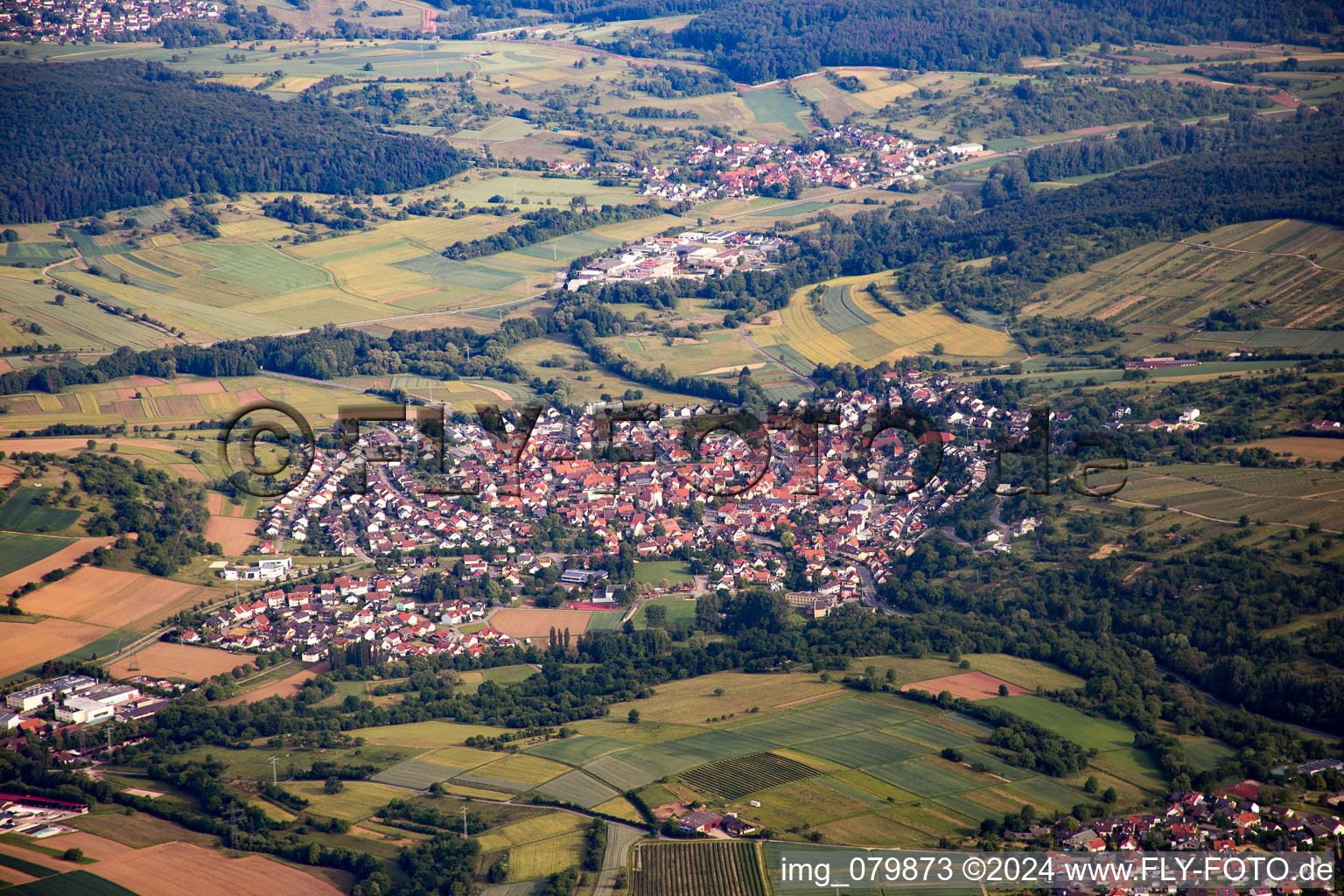 Aerial view of From the southeast in the district Ellmendingen in Keltern in the state Baden-Wuerttemberg, Germany