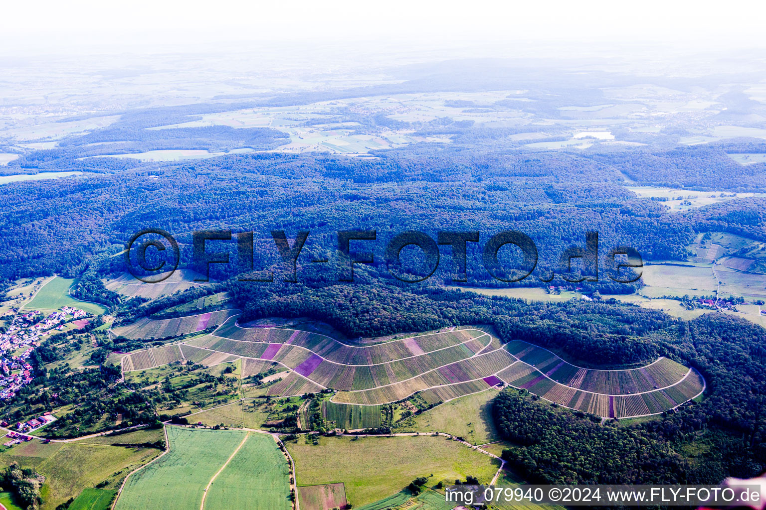 Aerial view of Fields of wine cultivation landscape in Sternenfels in the state Baden-Wurttemberg, Germany